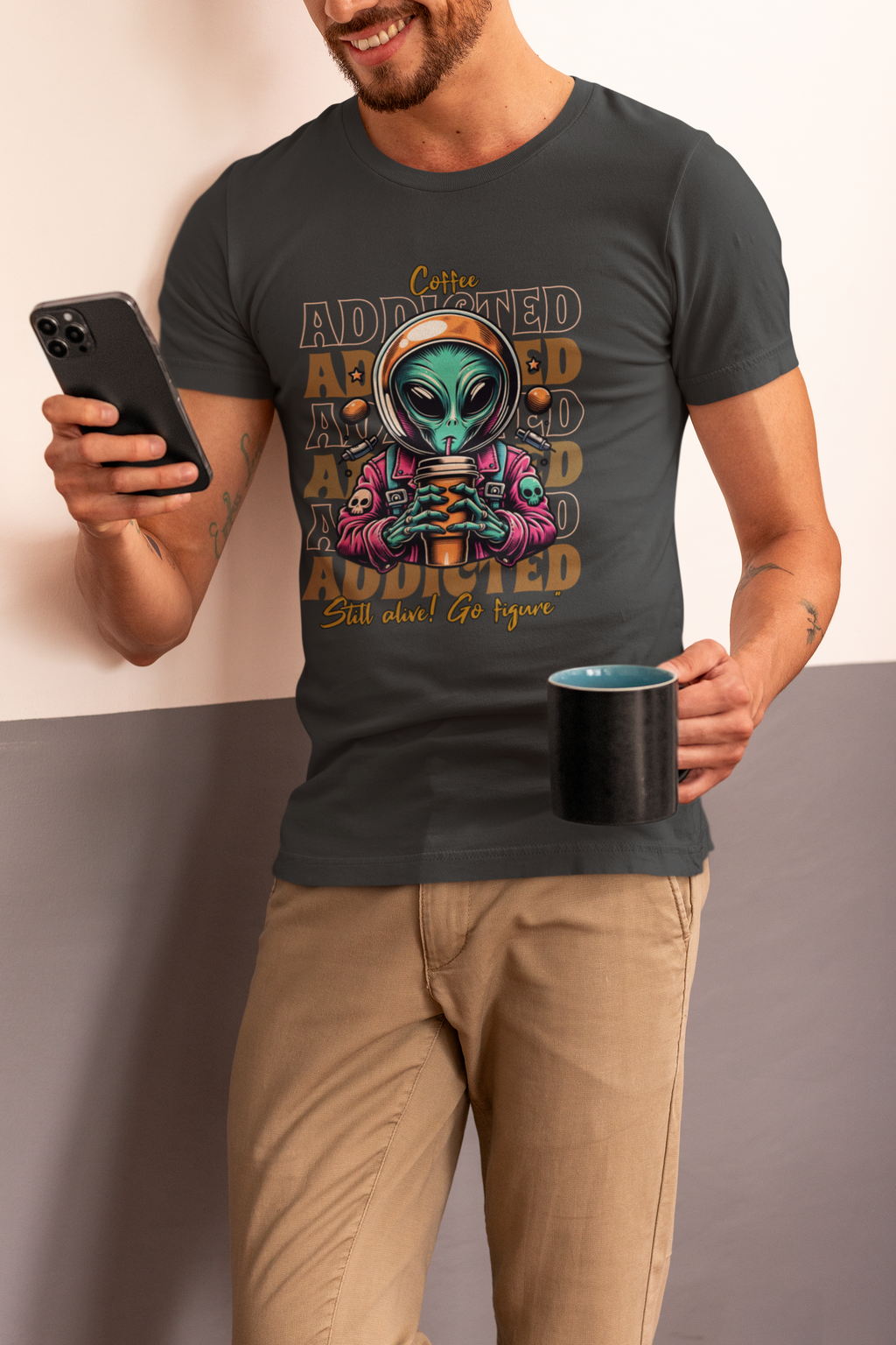 Alien Coffee Addicted T-Shirt — Funny Space Alien Coffee Tee