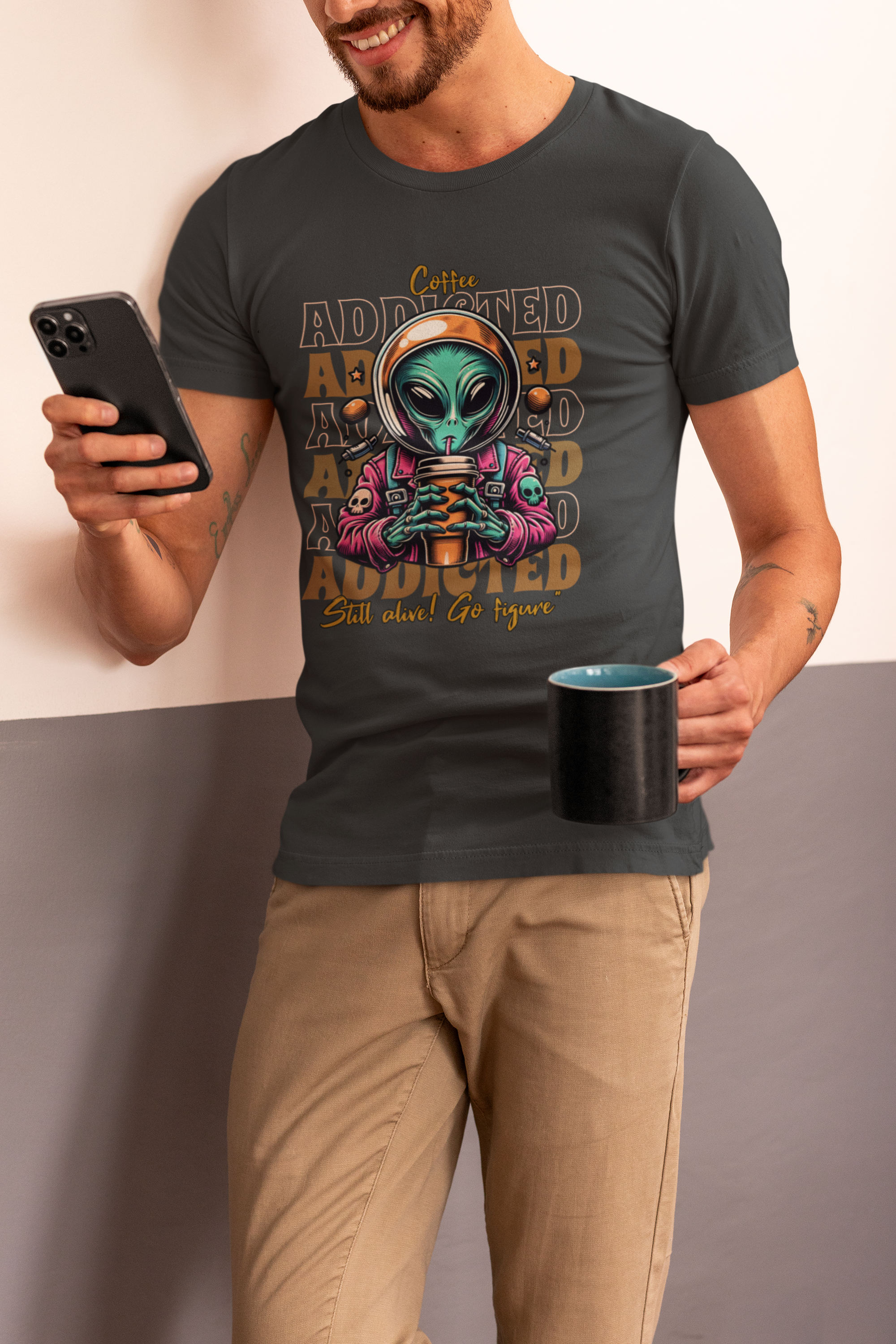 Alien Coffee Addicted T-Shirt — Funny Space Alien Coffee Tee