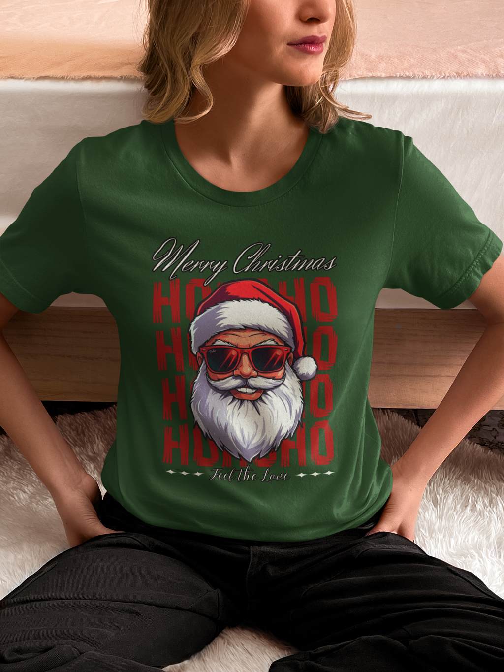Ho Ho Ho Santa Sunglasses Christmas Tee — "Merry Christmas" Graphic Shirt