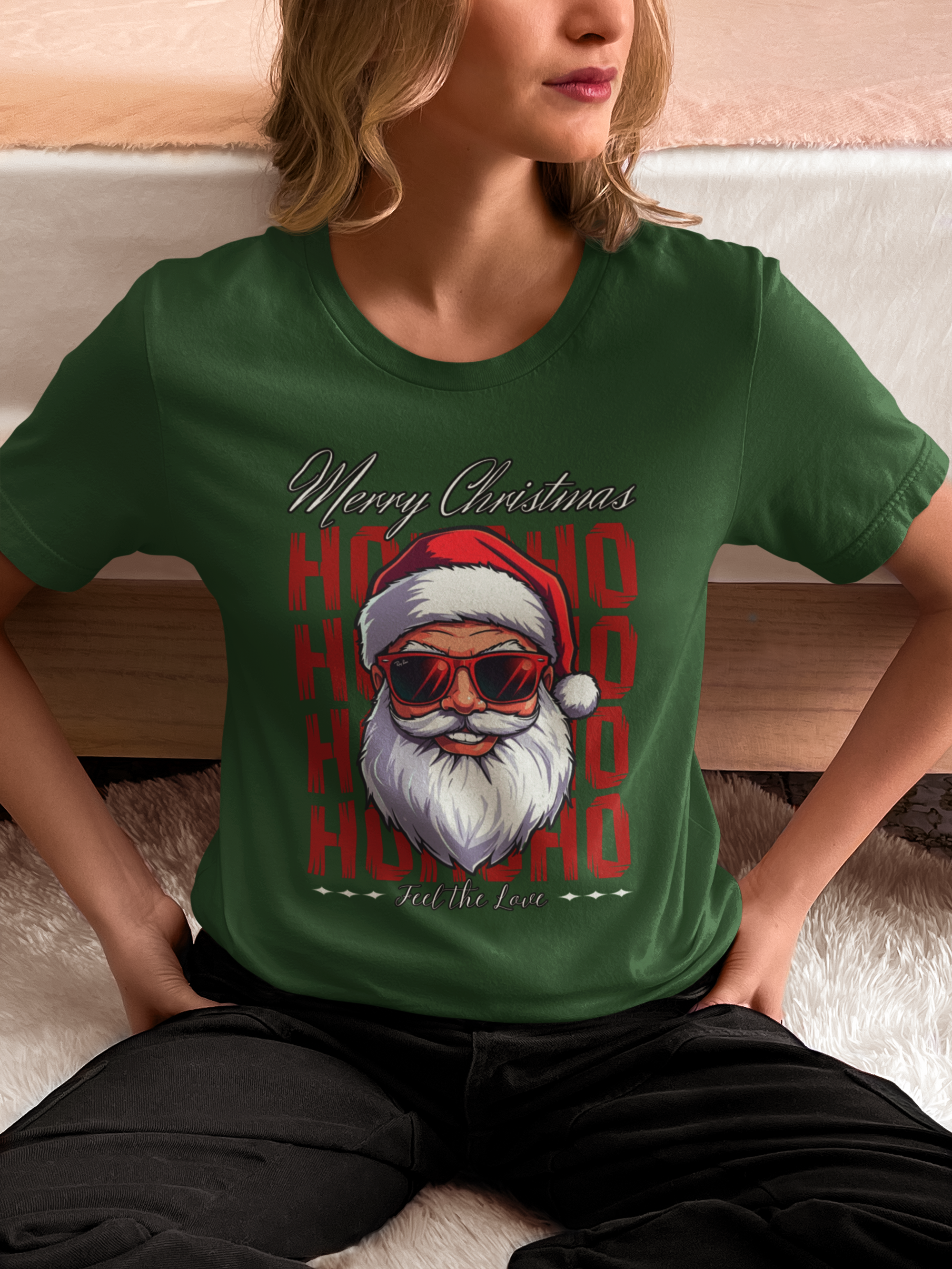 Ho Ho Ho Santa Sunglasses Christmas Tee — "Merry Christmas" Graphic Shirt