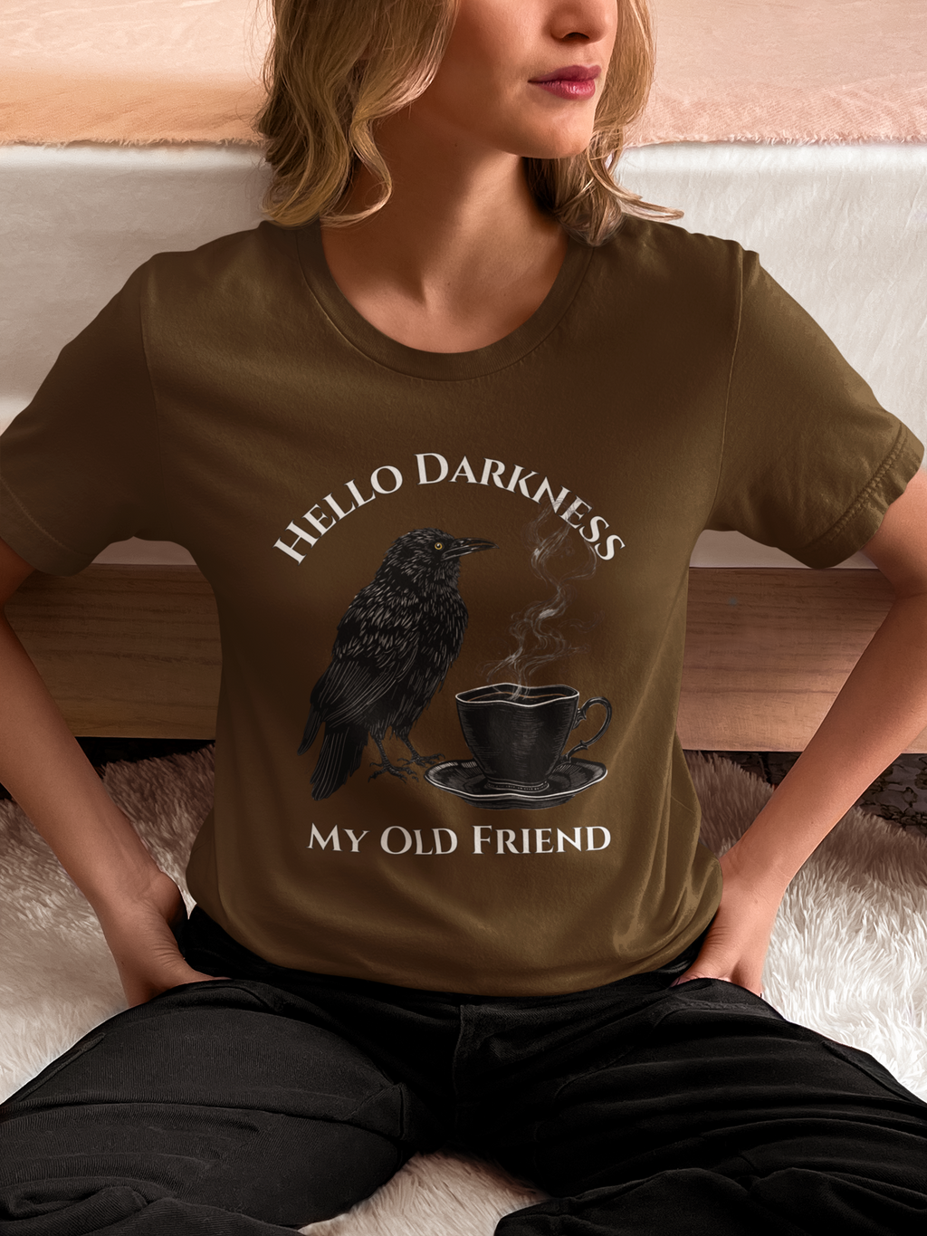 Hello Darkness My Old Friend Raven Coffee T‑Shirt