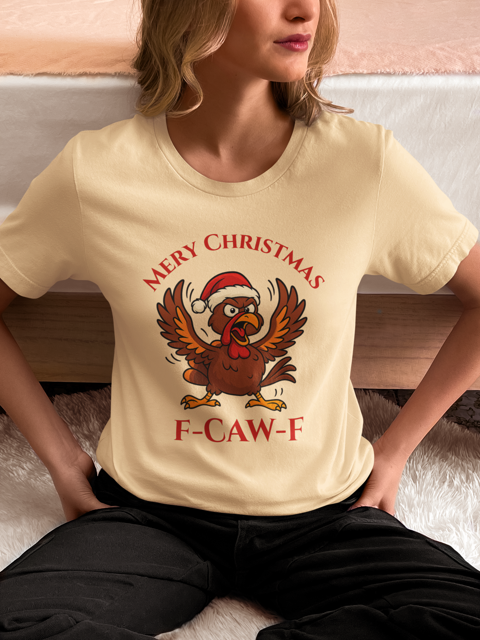 Funny Christmas Turkey Tee - "F-CAW-F" Unisex Short Sleeve T-Shirt