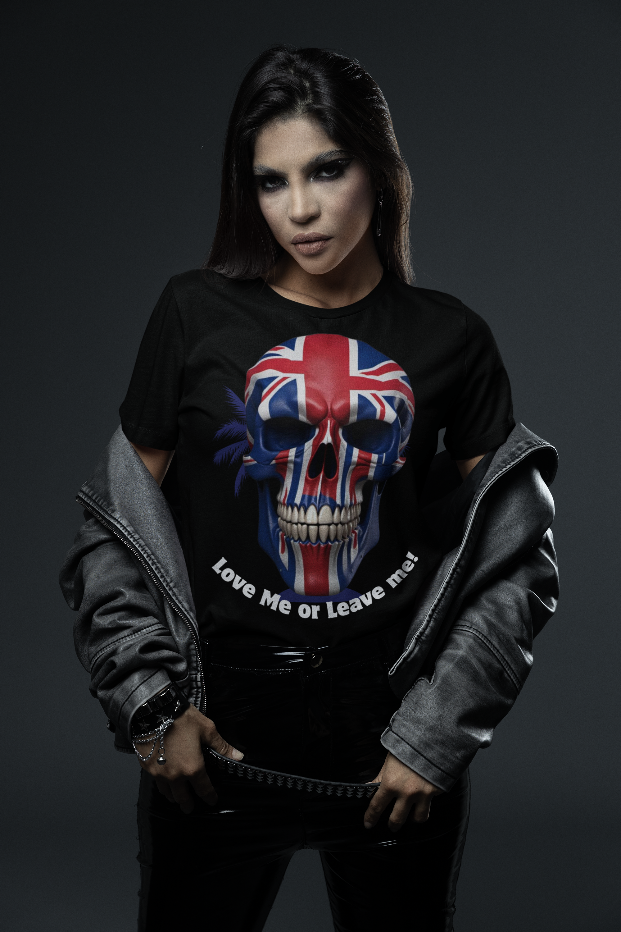 Patriotic British Skull Graphic Tee - Love Me or Leave Me, Casual Wear, Gift for Him/Her, Rock Style, Band Merchandise Round neck
