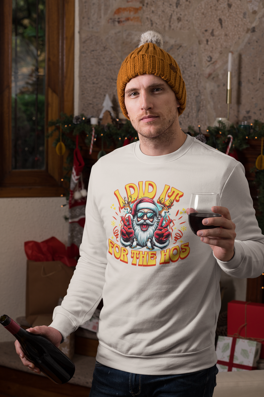 Festive Crewneck Sweatshirt - "I Did It for the Ho's"