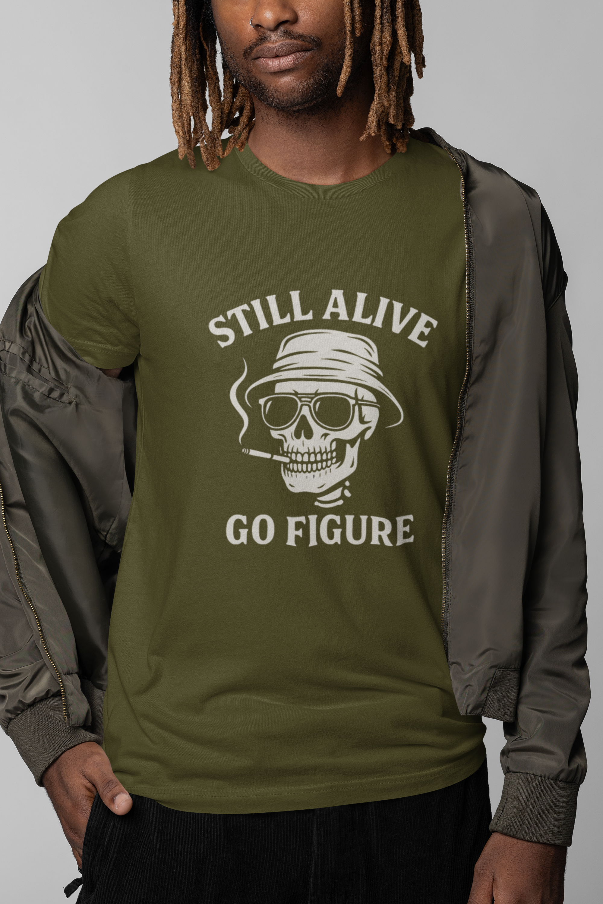 Still Alive Skull Tee — "Still Alive Go Figure" Graphic T-Shirt