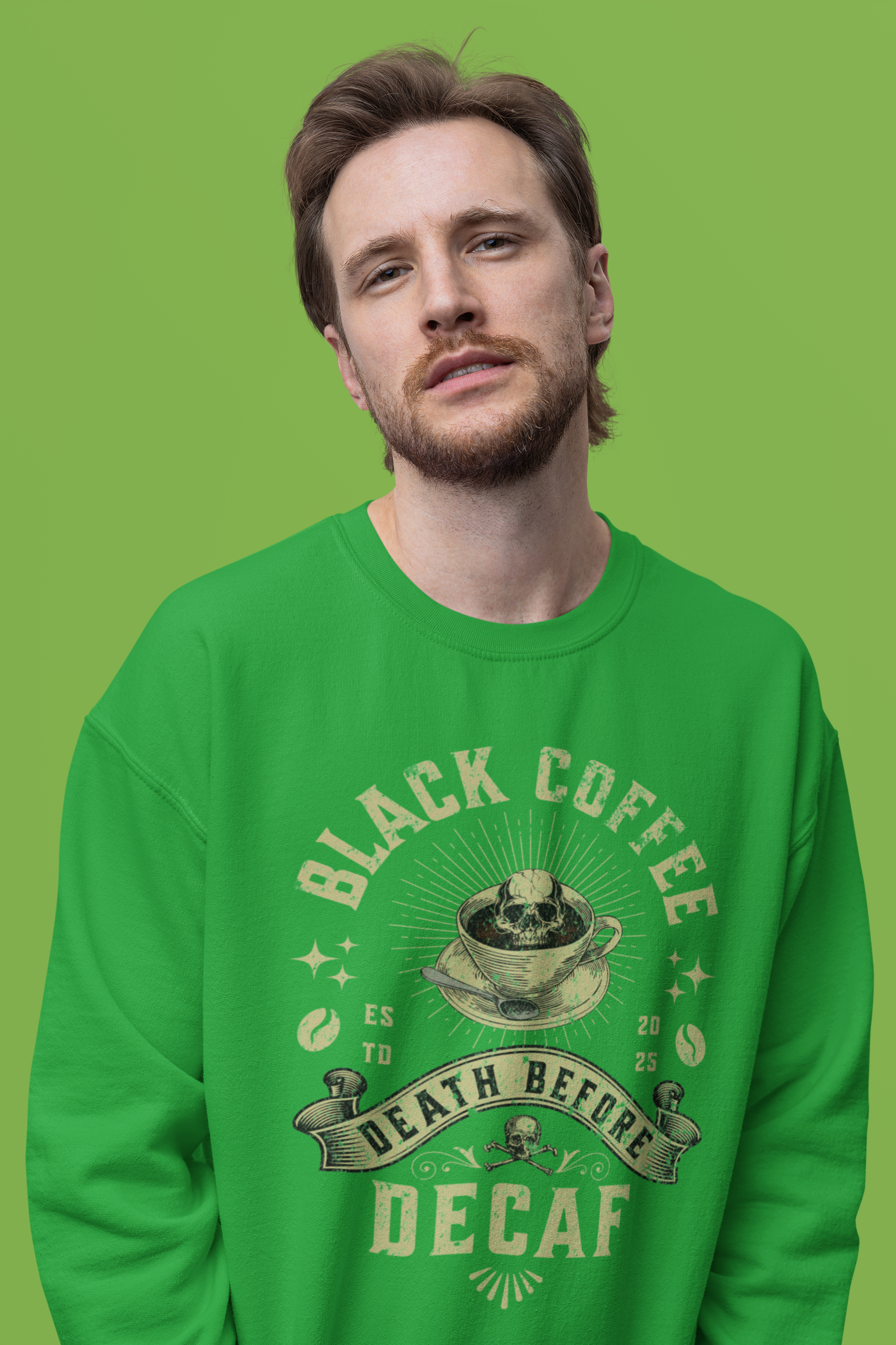 Decaf Black Coffee Crewneck Sweatshirt — Vintage Coffee Lover Pullover
