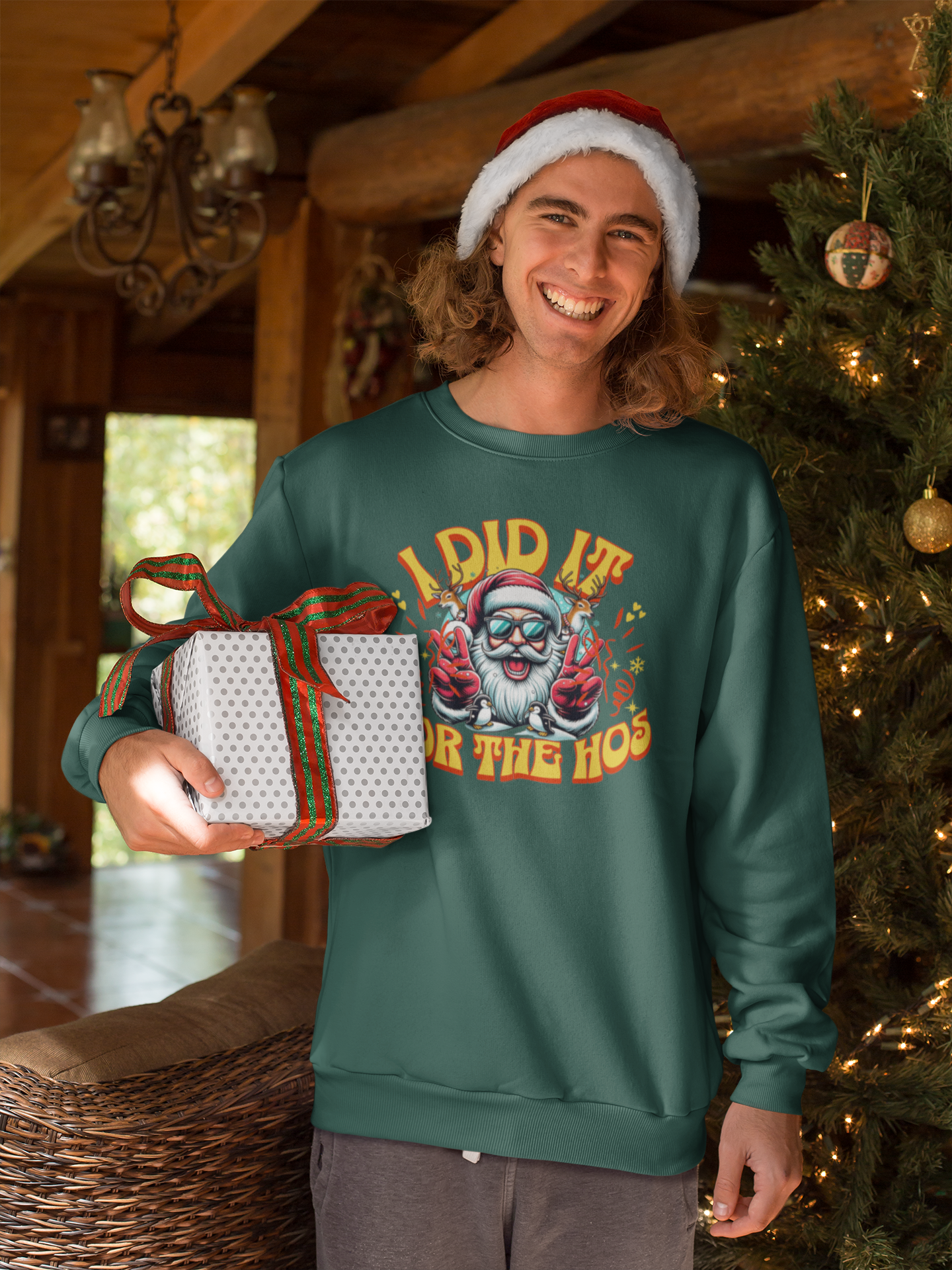 Festive Crewneck Sweatshirt - "I Did It for the Ho's"