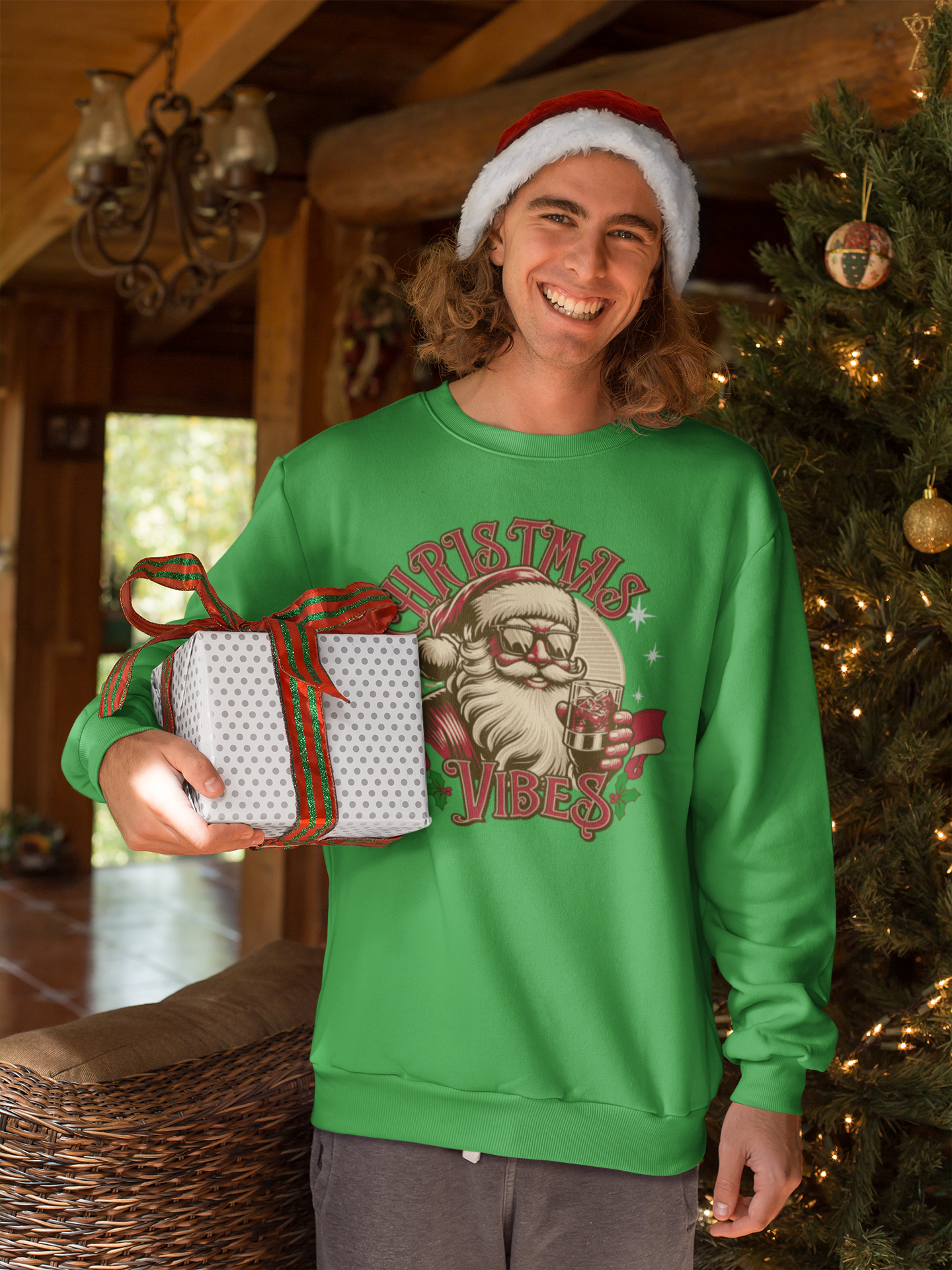 Sweatshirt — Retro Santa "Christmas Vibes" Holiday Crewneck