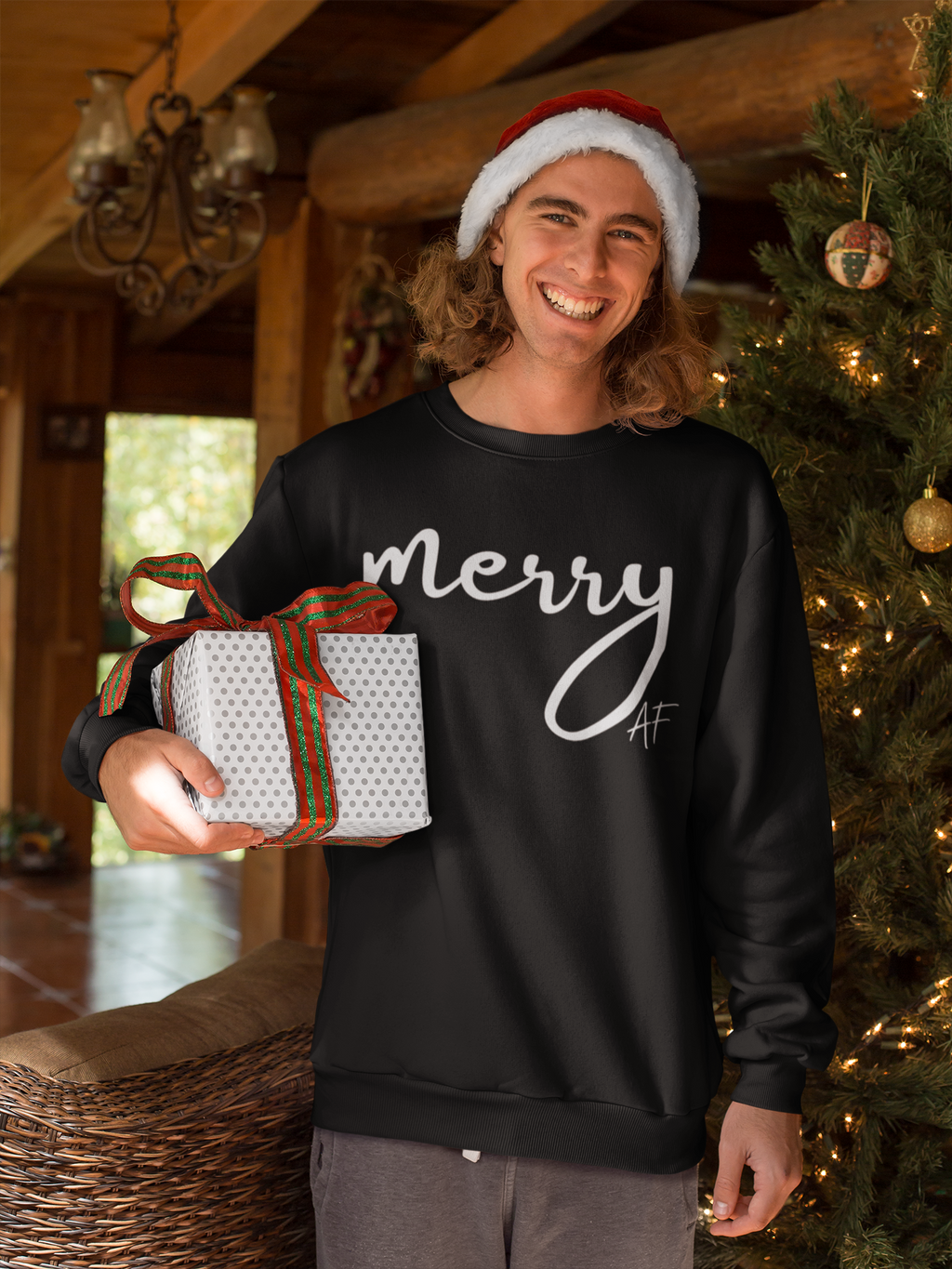 Merry AF Crewneck Sweatshirt – Funny Christmas Holiday Sweater
