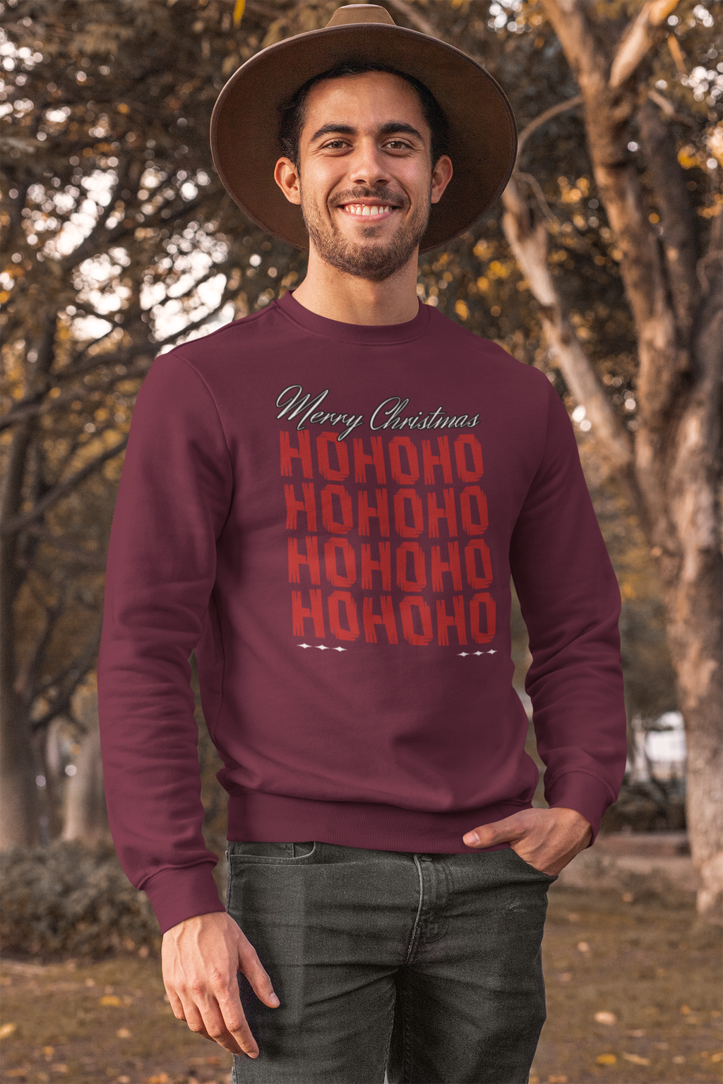 Christmas 'HO HO HO' Crewneck Sweatshirt – Merry Christmas Plaid Holiday Sweater