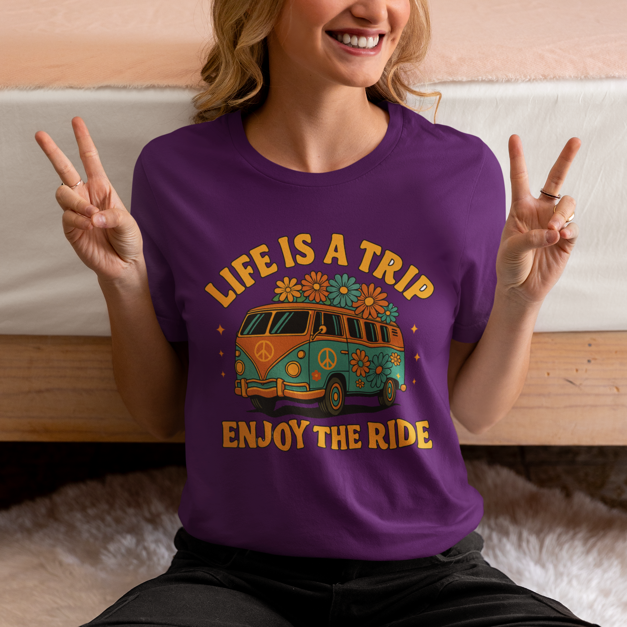 Retro Peace Van T-Shirt - "Life is a Trip, Enjoy the Ride"