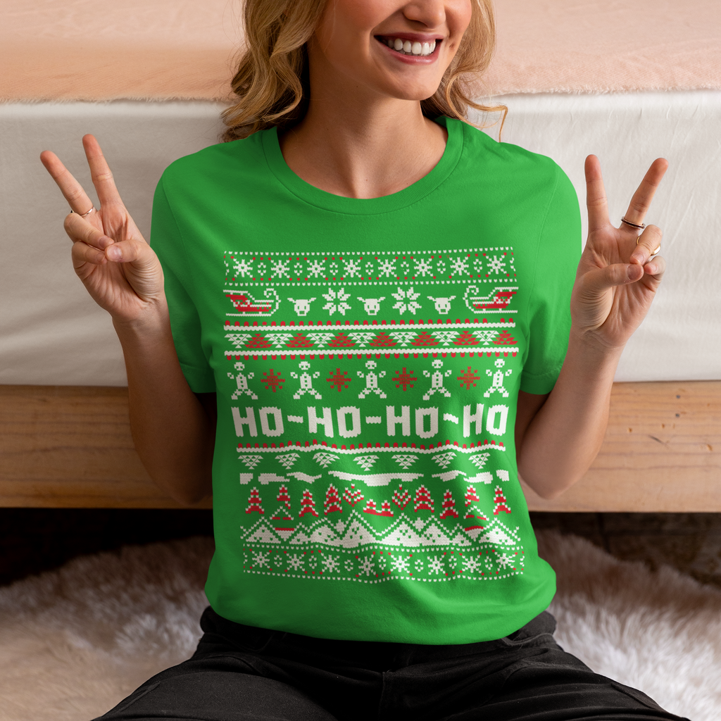 Ho-Ho-Ho Holiday Tee — Festive Christmas Sweater Print Shirt