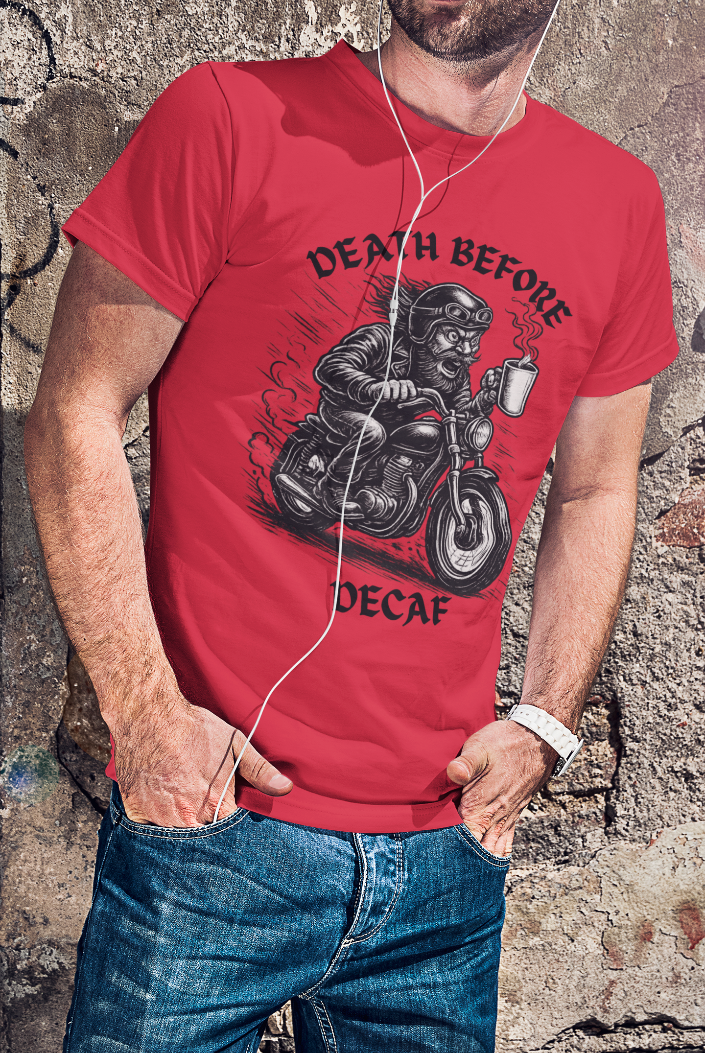 Unisex Heavy Cotton Tee - Death Before Decaf, Coffee Lover Shirt, Biker Tee, Unique Gift, Motorcycle Enthusiast Apparel