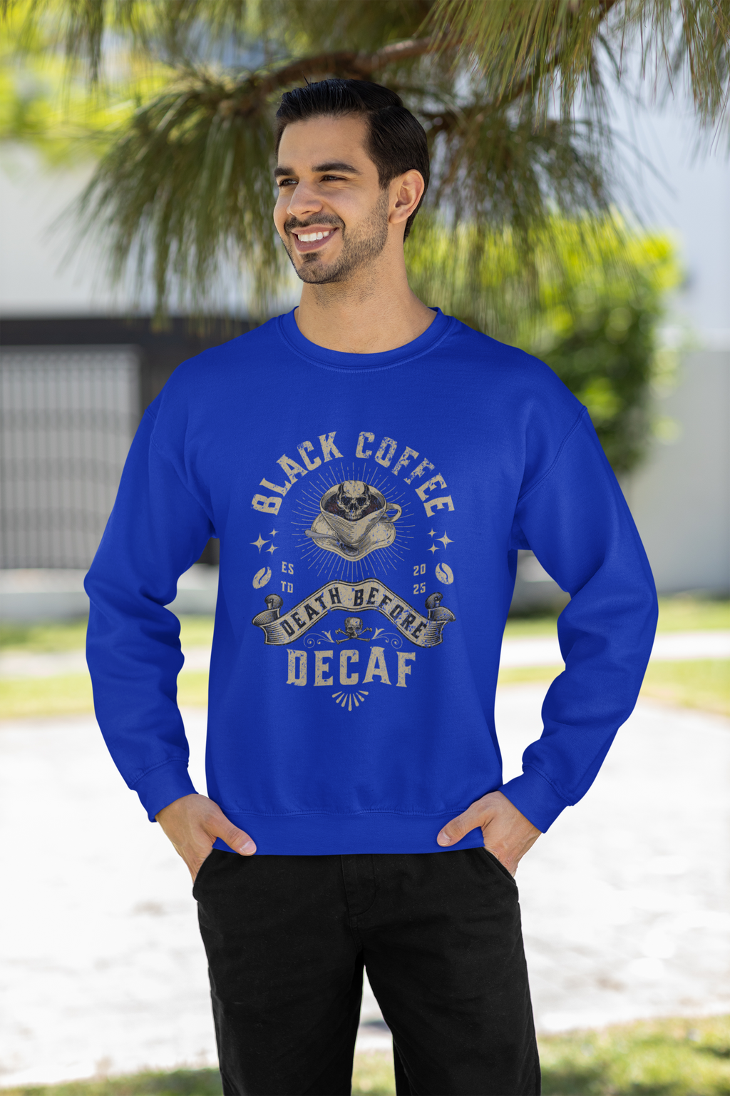 Decaf Black Coffee Crewneck Sweatshirt — Vintage Coffee Lover Pullover