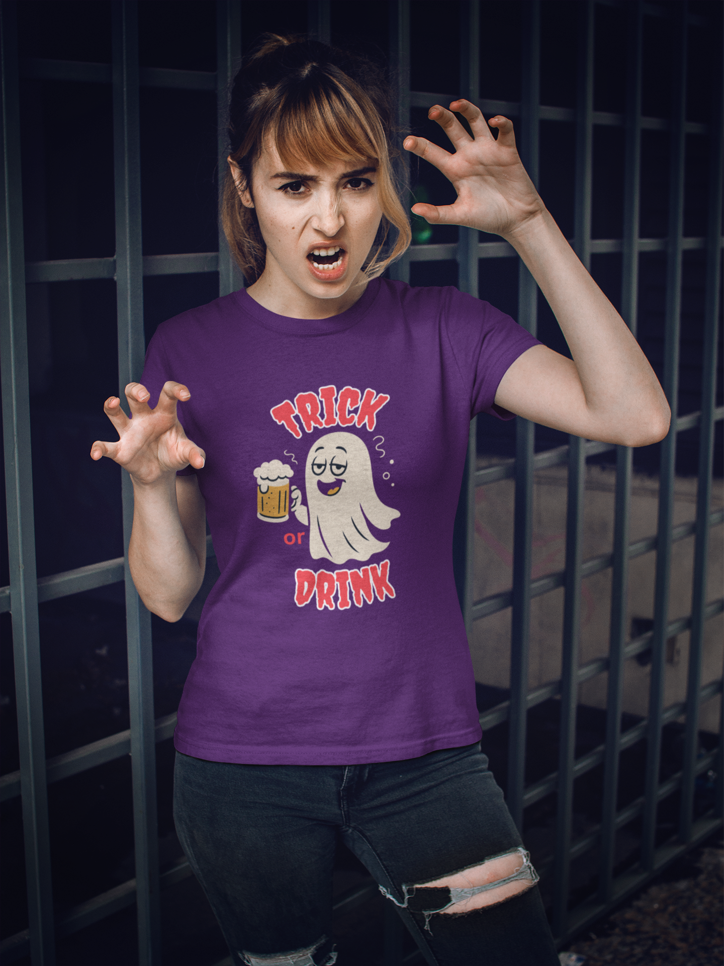 Halloween Ghost Tee - Trick or Drink Unisex Heavy Cotton T-Shirt, Funny Halloween Shirt, Halloween Party Wear, Ghost Lover Tee