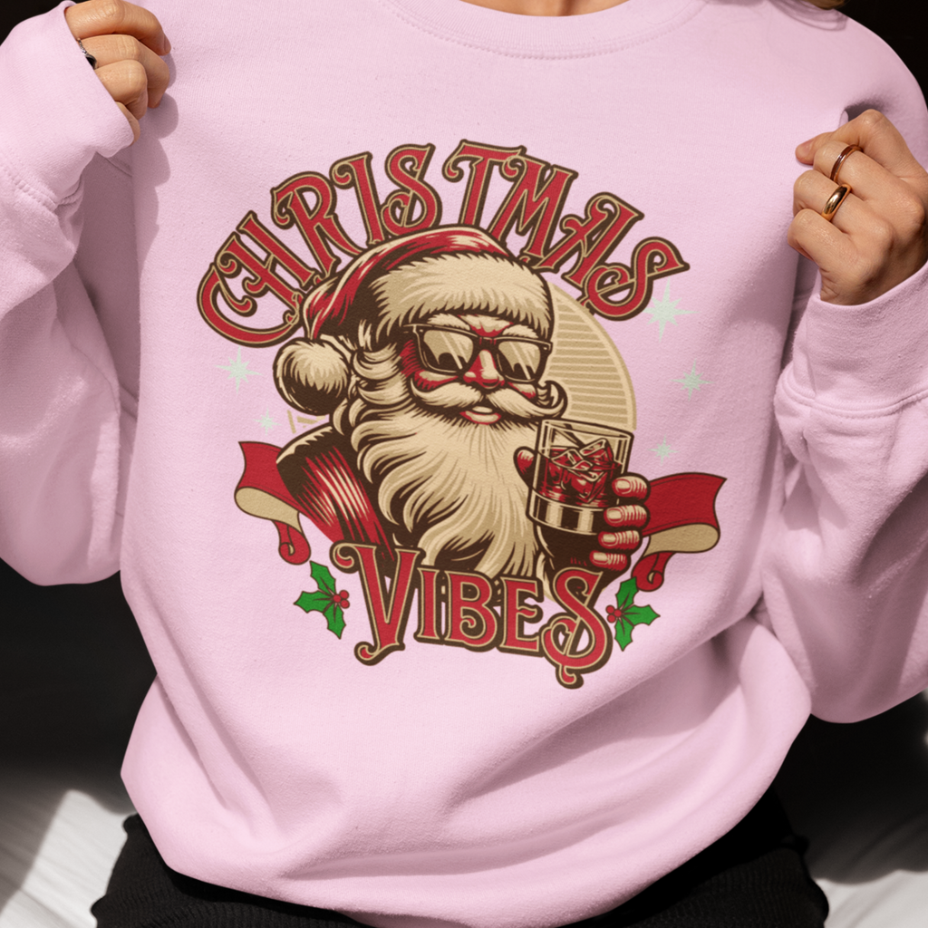 Sweatshirt — Retro Santa "Christmas Vibes" Holiday Crewneck