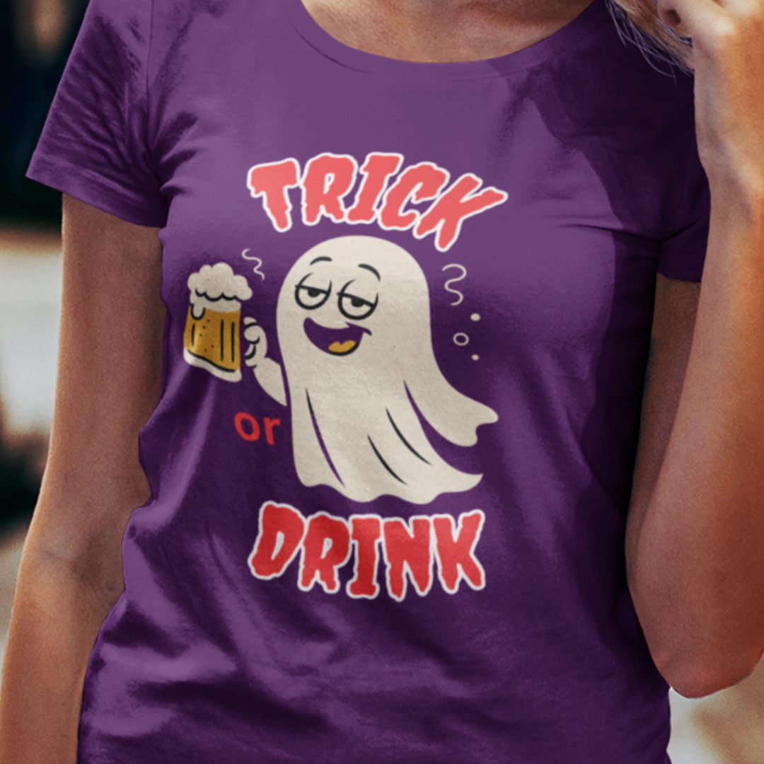 Halloween Ghost Tee - Trick or Drink Unisex Heavy Cotton T-Shirt, Funny Halloween Shirt, Halloween Party Wear, Ghost Lover Tee