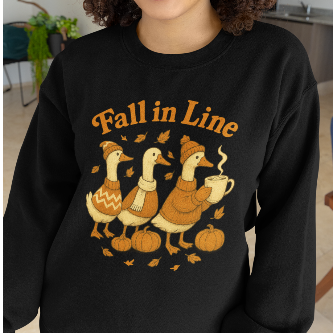Autumn Vibes Crewneck Sweatshirt - 'Fall in Line' Goose Design