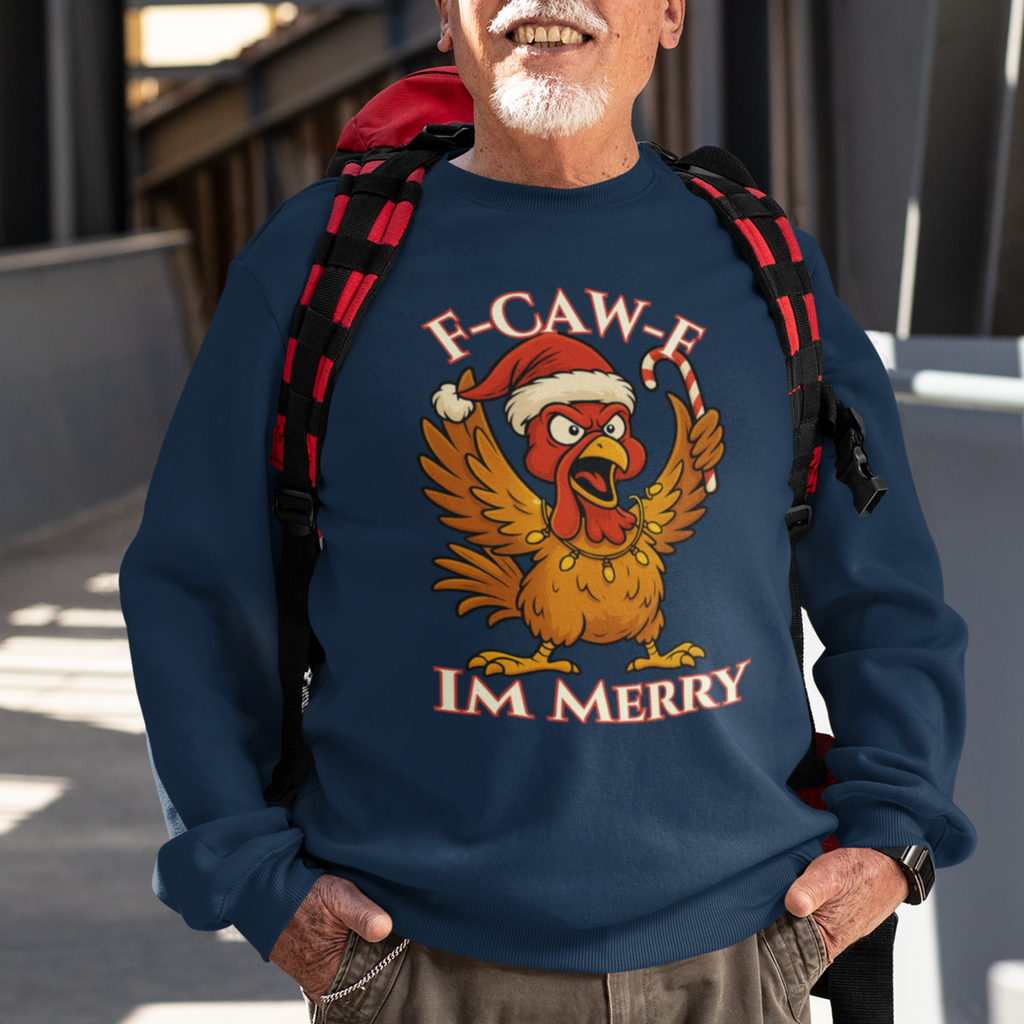 Funny Christmas Sweatshirt - 'F-Caw-F I'm Merry' Unisex Crewneck