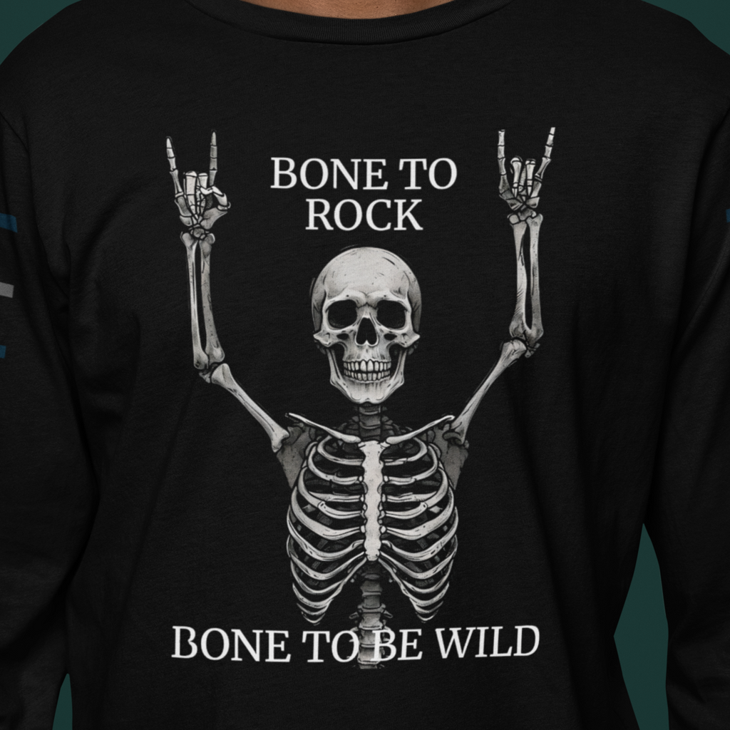 Bone to Rock Skeleton Long Sleeve Tee, Perfect for Halloween Parties, Rock Music Fans, Unisex Casual Wear, Gift for Music Lovers, [...]