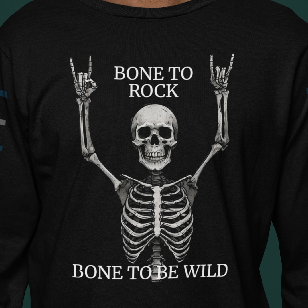 Bone to Rock Skeleton Long Sleeve Tee, Perfect for Halloween Parties, Rock Music Fans, Unisex Casual Wear, Gift for Music Lovers, [...]