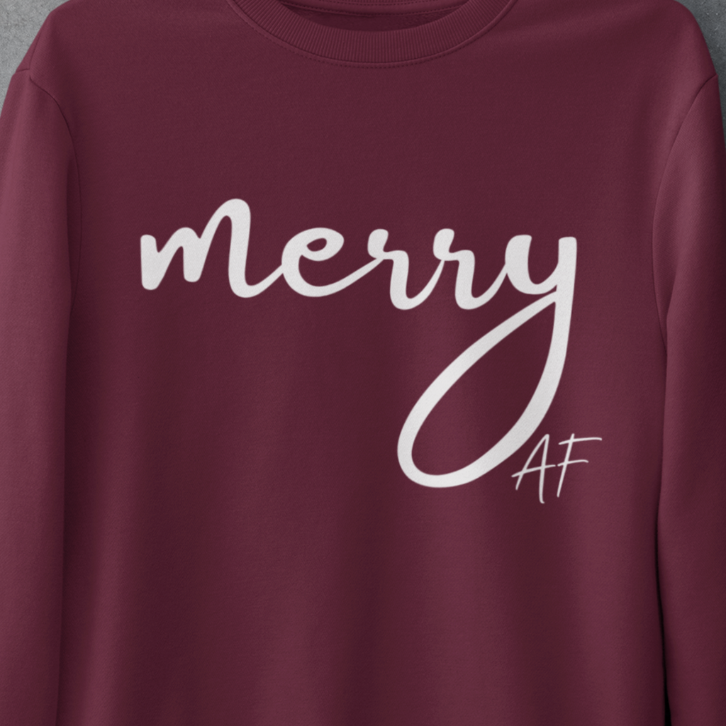Merry AF Crewneck Sweatshirt – Funny Christmas Holiday Sweater