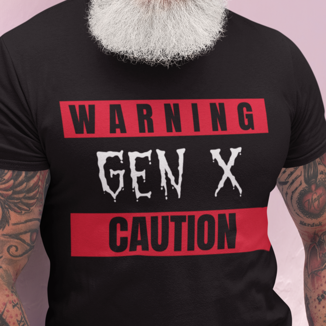 Warning Gen X Caution Tee, Unisex Jersey Tee, Vintage Style T-Shirt, Nostalgic Apparel, Gift for Gen Xers, Funny Gen X Shirt