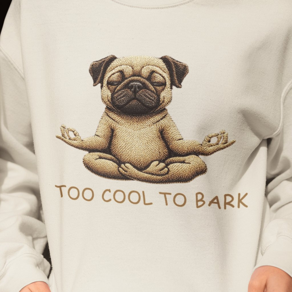 Pug Yoga Sweatshirt – "Too Cool to Bark" Cozy Crewneck