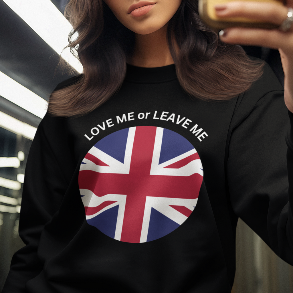 Love Me or Leave Me Unisex Crewneck Sweatshirt, Cozy Gift for British Flag Lovers, Casual Wear, Ideal for Holidays and Everyday, [...]