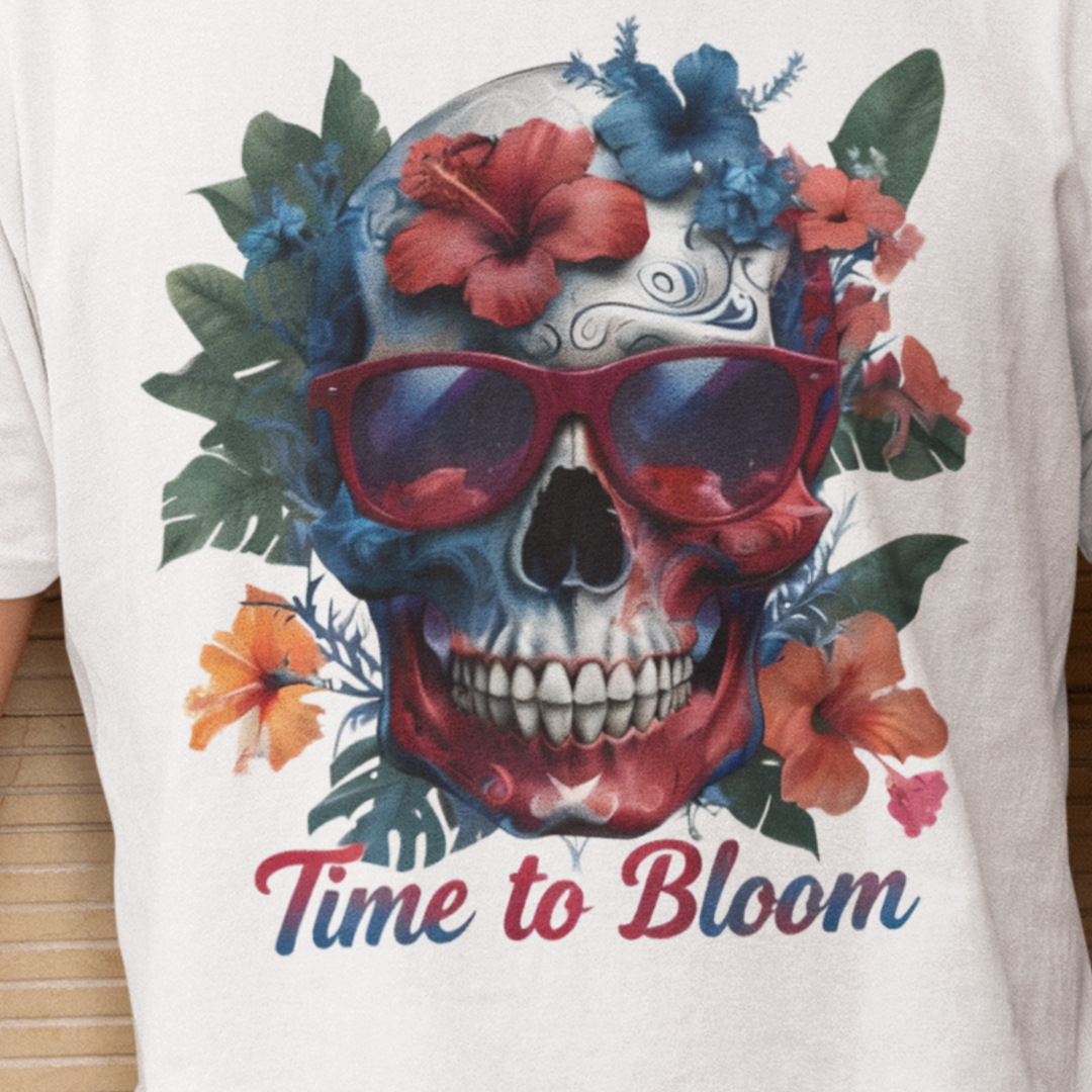 Skull Floral Tee - Time to Bloom, Unisex T-Shirt, Graphic Tee, Gift for Flower Lovers, Vintage Style Apparel