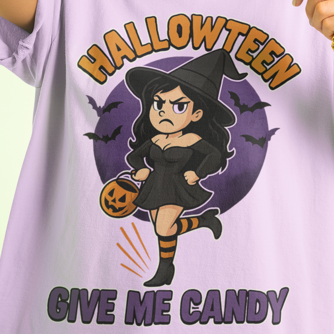 Halloween Witch Give Me Candy T-Shirt, Unisex Softstyle Tee for Halloween Parties, Costume, Gift, Spooky Season
