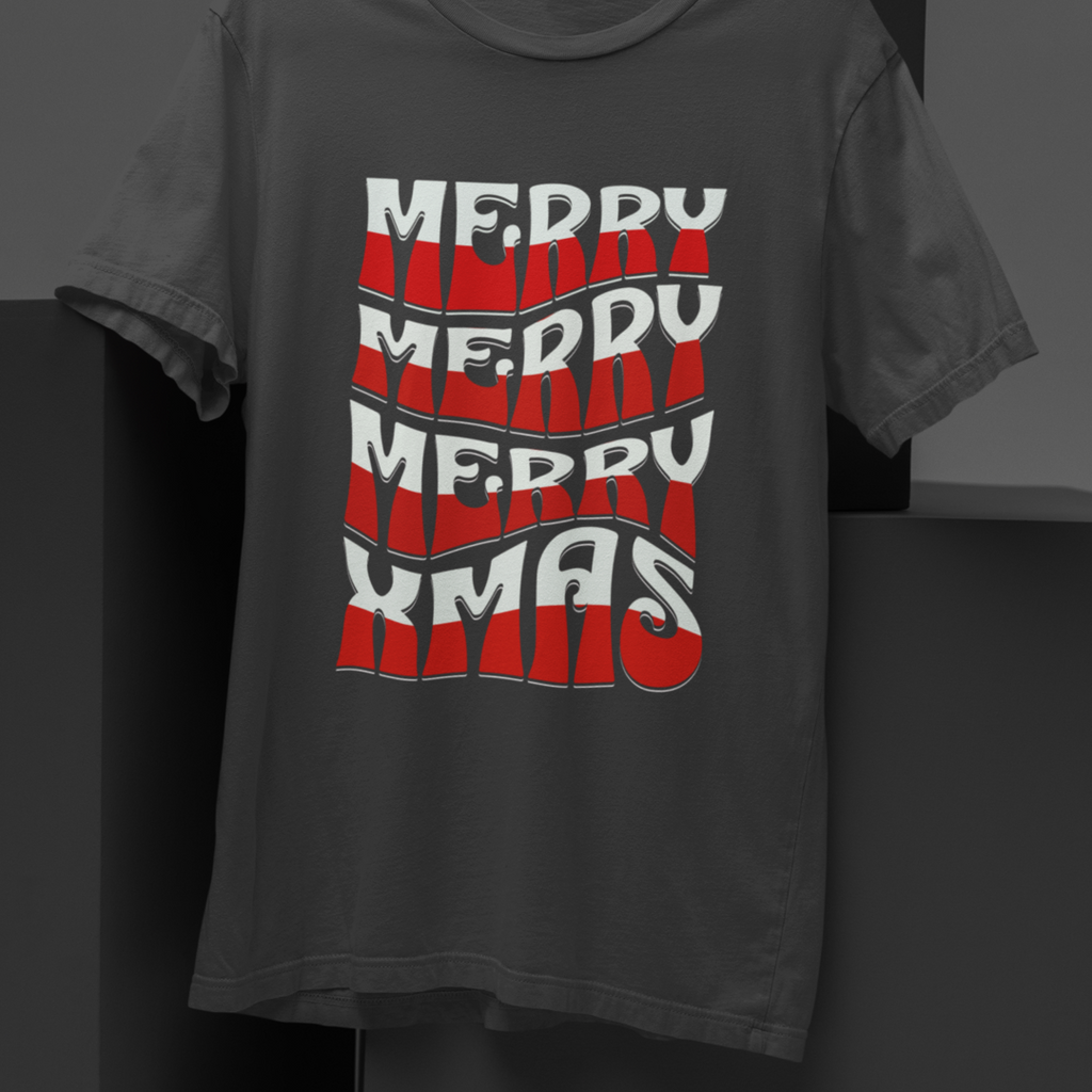 Merry Christmas Retro Wave Tee — Retro Holiday Graphic T-Shirt