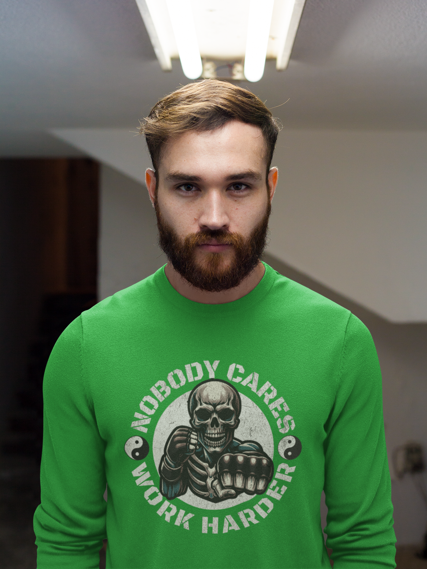 Nobody Cares Work Harder Sweatshirt — Skull Fist Motivational Crewneck