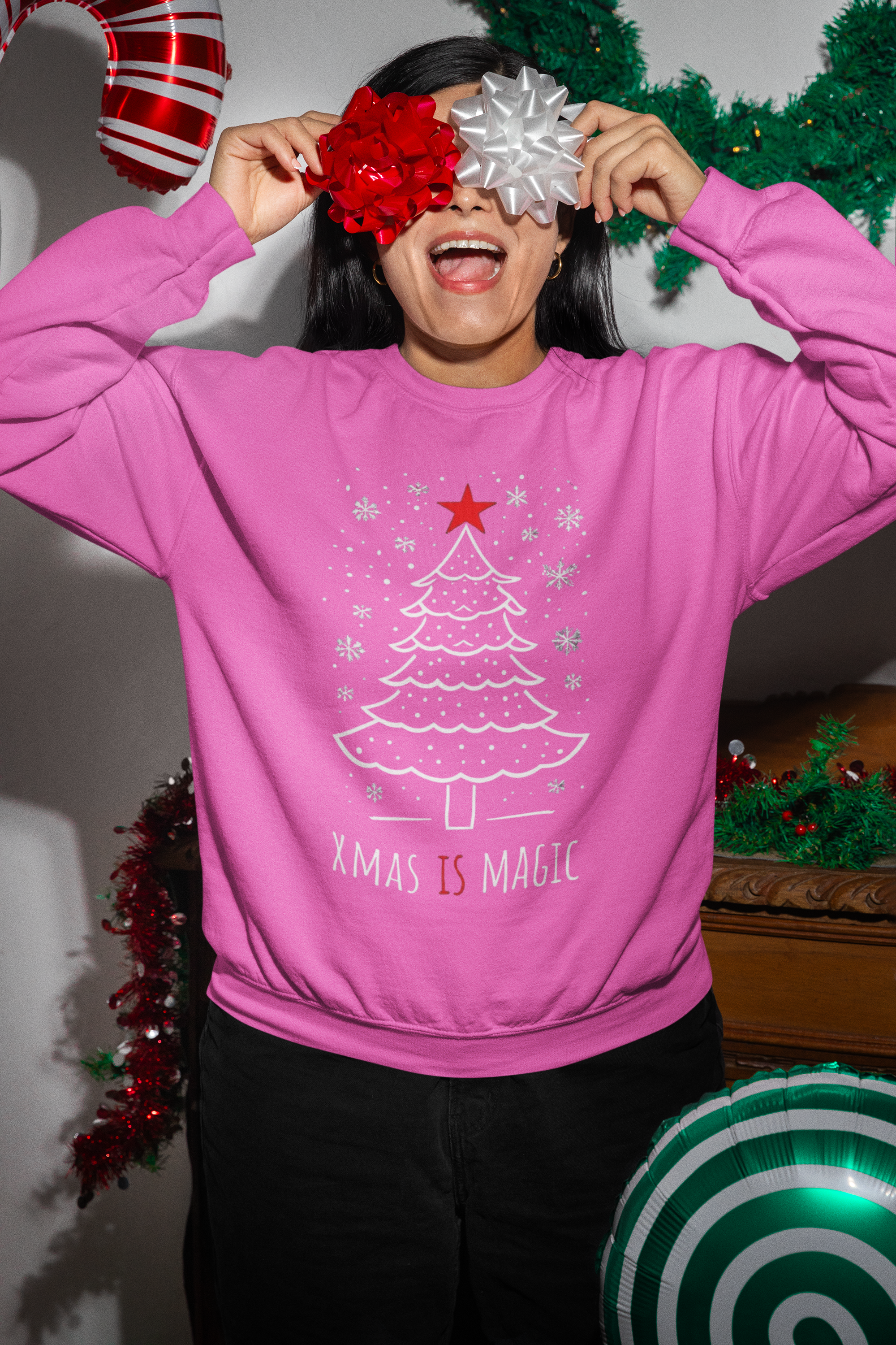 Christmas Tree Crewneck Sweatshirt — "Xmas Is Magic" Holiday Pullover