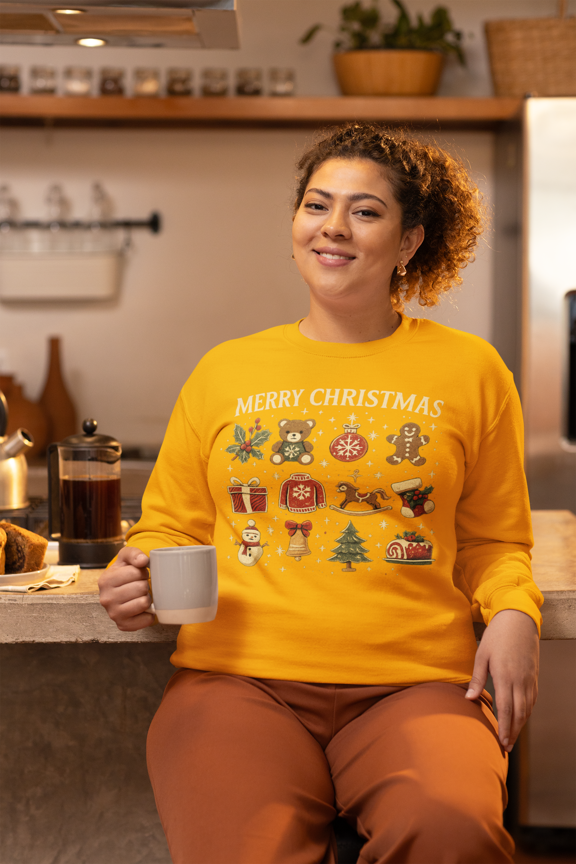 Christmas Icons Crewneck Sweatshirt — "Merry Christmas" Holiday Graphic