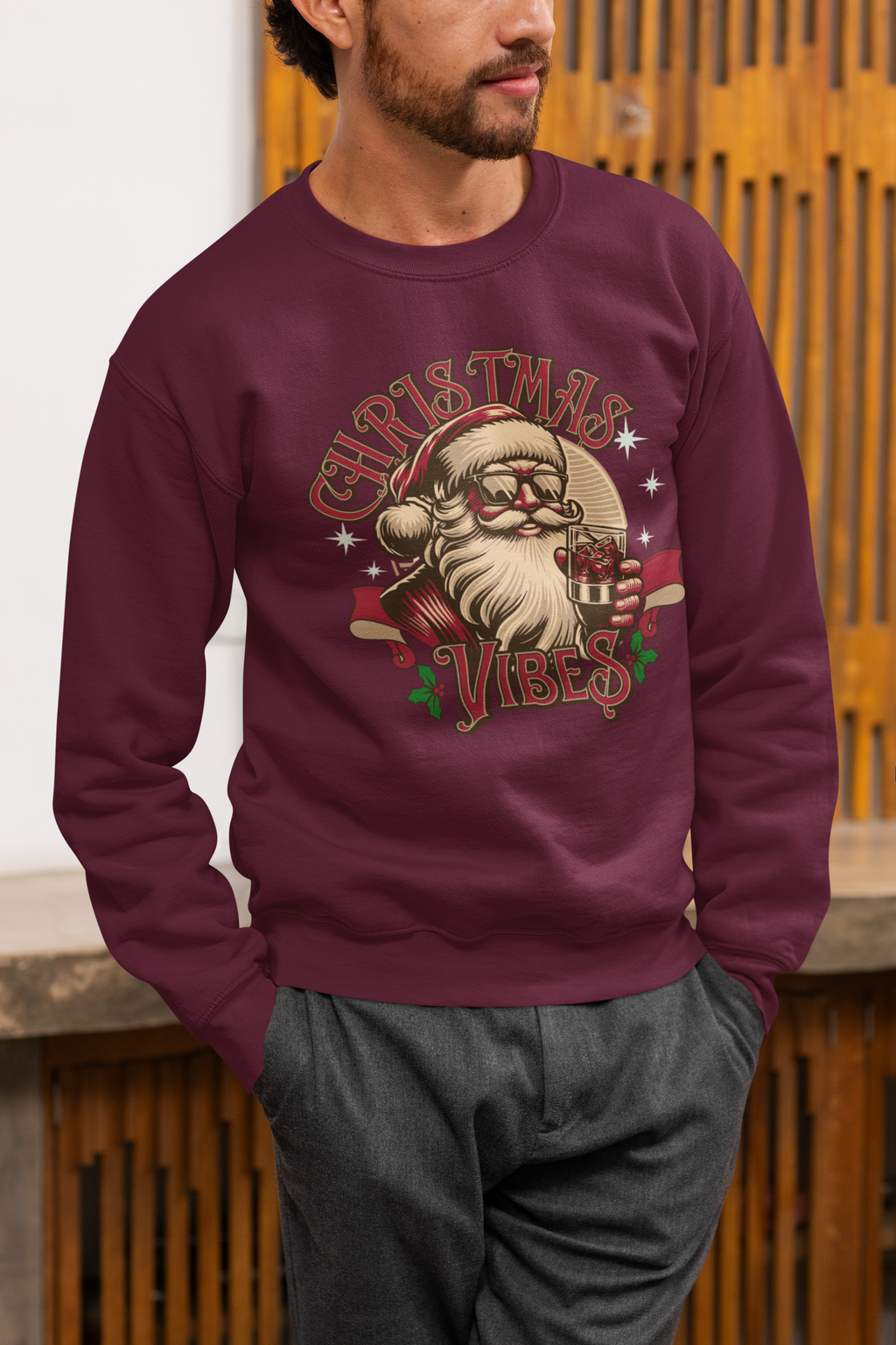 Sweatshirt — Retro Santa "Christmas Vibes" Holiday Crewneck