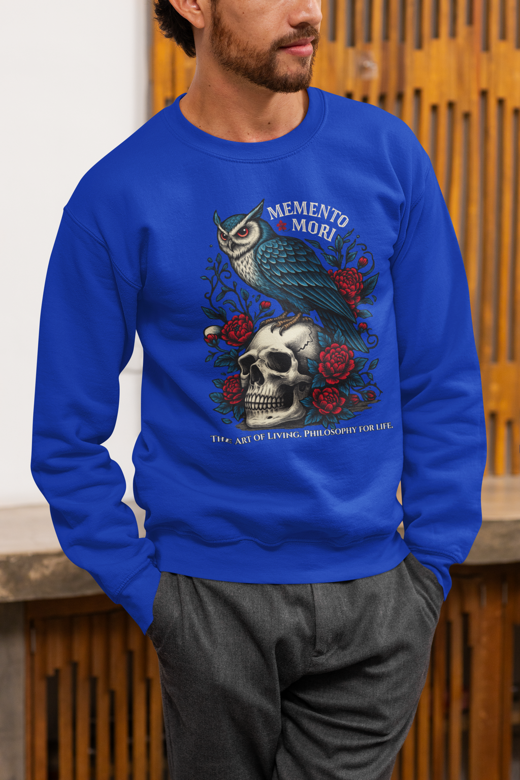 Memento Mori Sweatshirt – Gothic Owl and Skull Sweater, Dark Academia Aesthetic, Philosophy Clothing, Vintage Tattoo Art Pullover, Gothic Gift