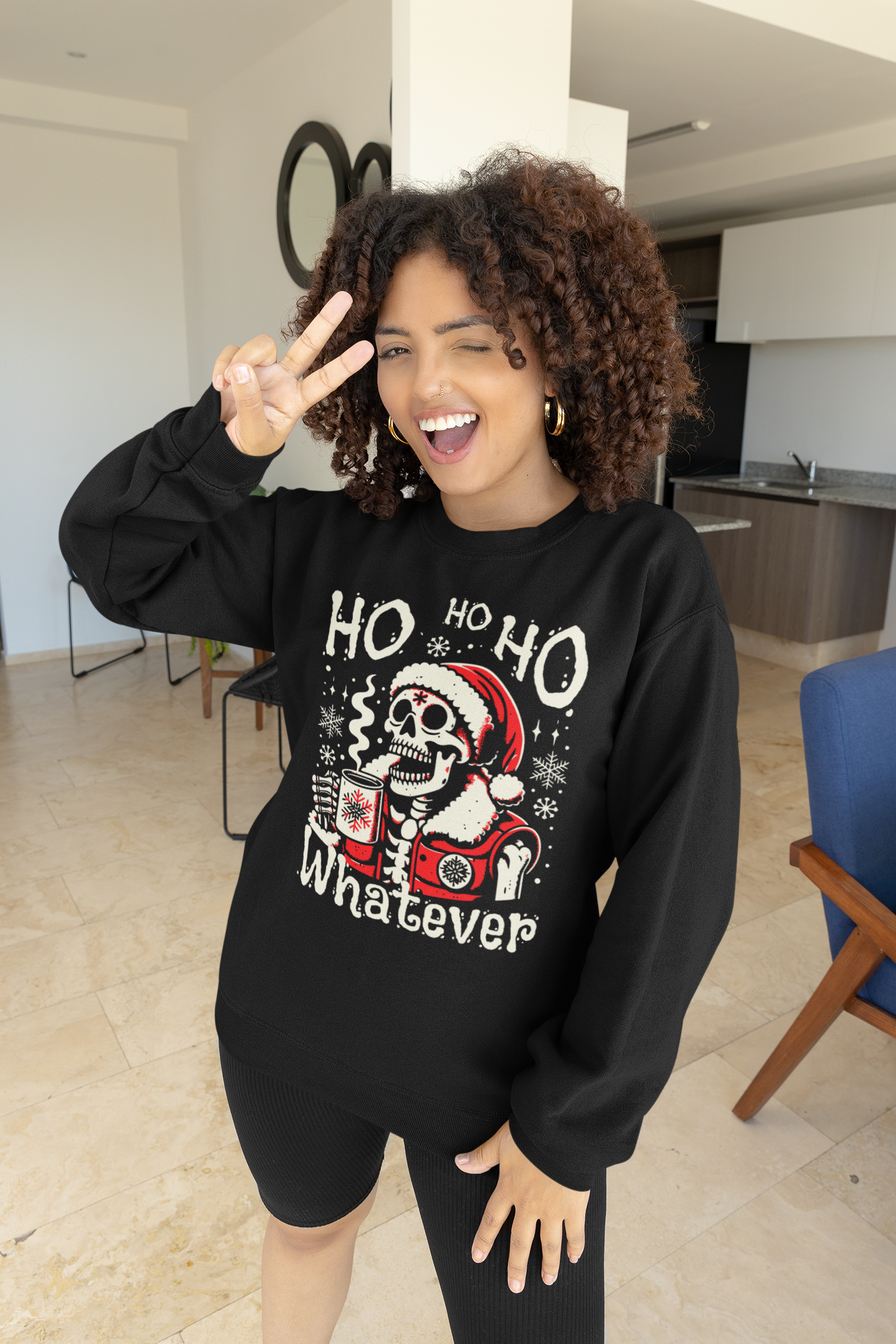 Christmas Skeleton 'Ho Ho Ho Whatever' Crewneck Sweatshirt