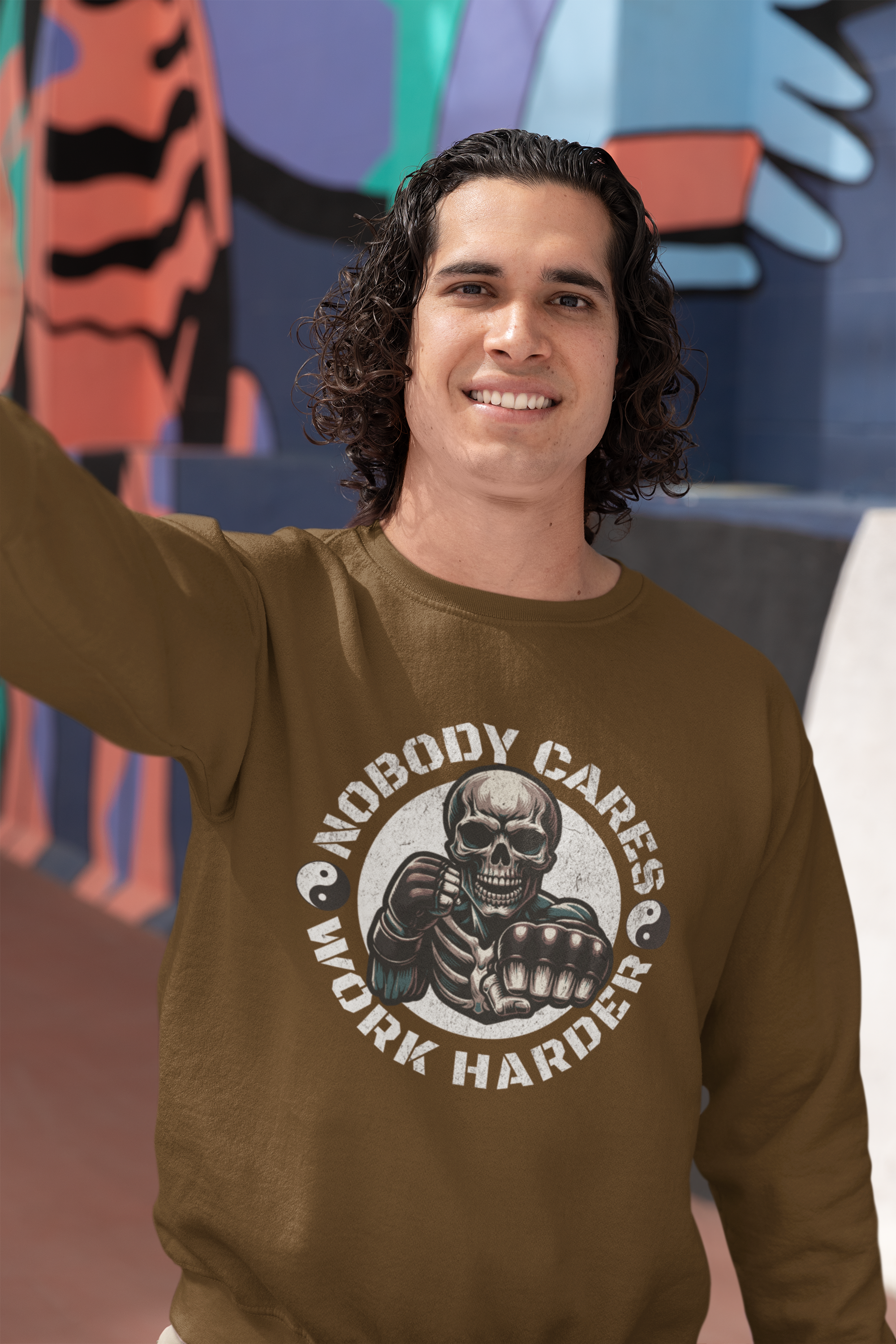 Nobody Cares Work Harder Sweatshirt — Skull Fist Motivational Crewneck