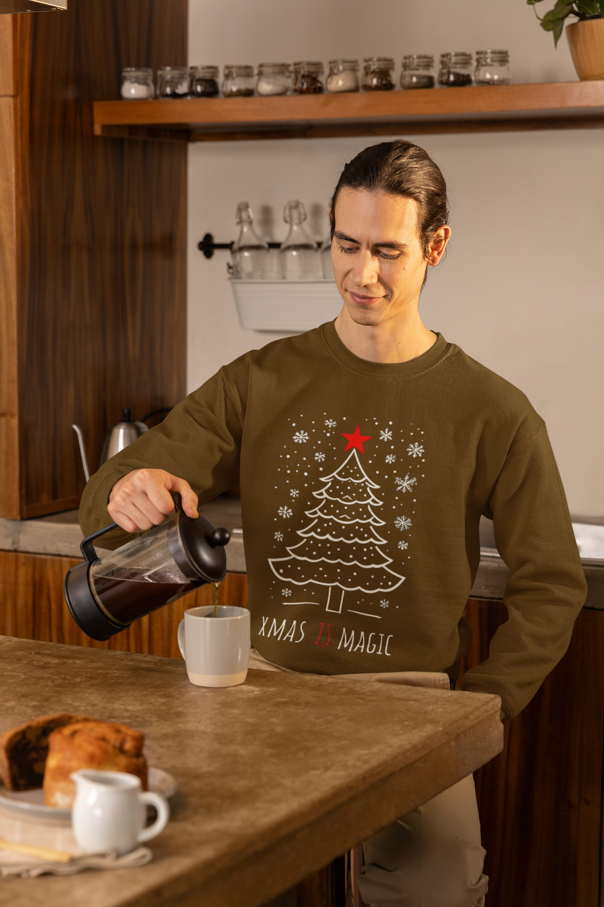 Christmas Tree Crewneck Sweatshirt — "Xmas Is Magic" Holiday Pullover