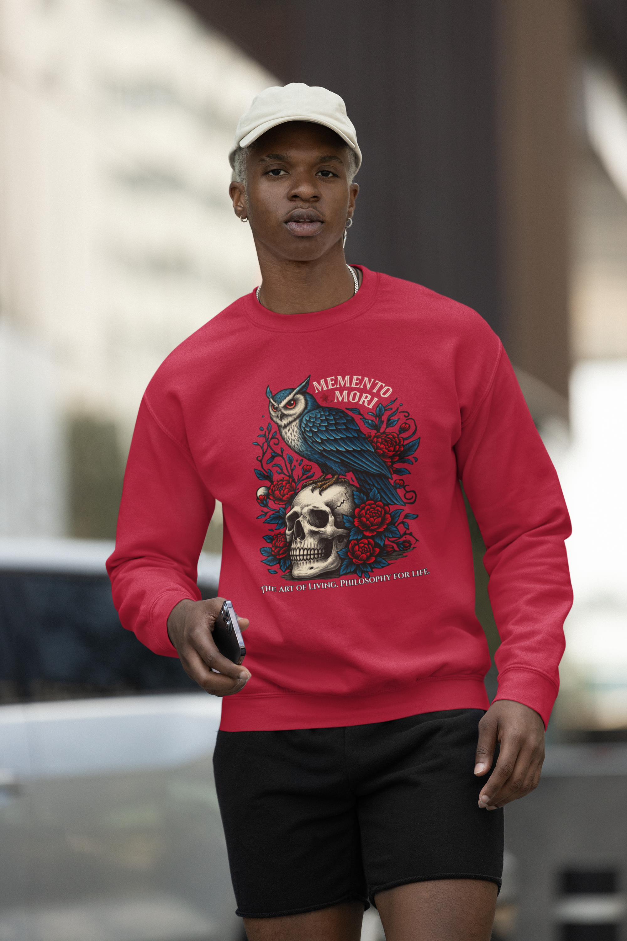 Memento Mori Sweatshirt – Gothic Owl and Skull Sweater, Dark Academia Aesthetic, Philosophy Clothing, Vintage Tattoo Art Pullover, Gothic Gift