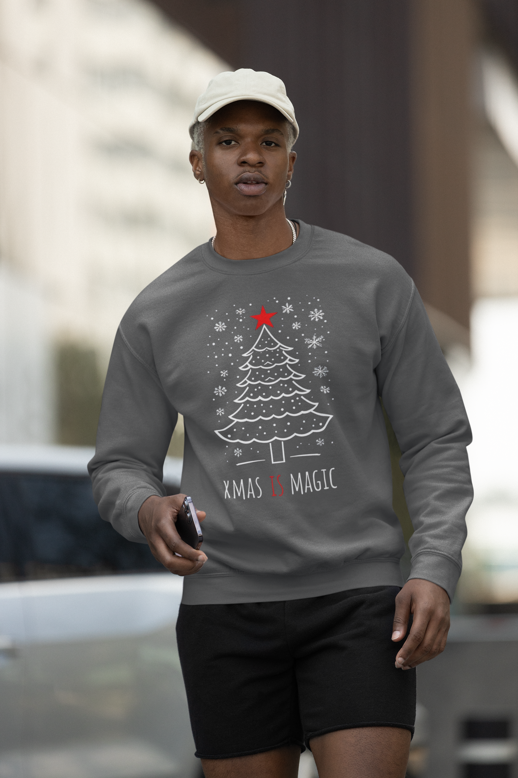 Christmas Tree Crewneck Sweatshirt — "Xmas Is Magic" Holiday Pullover