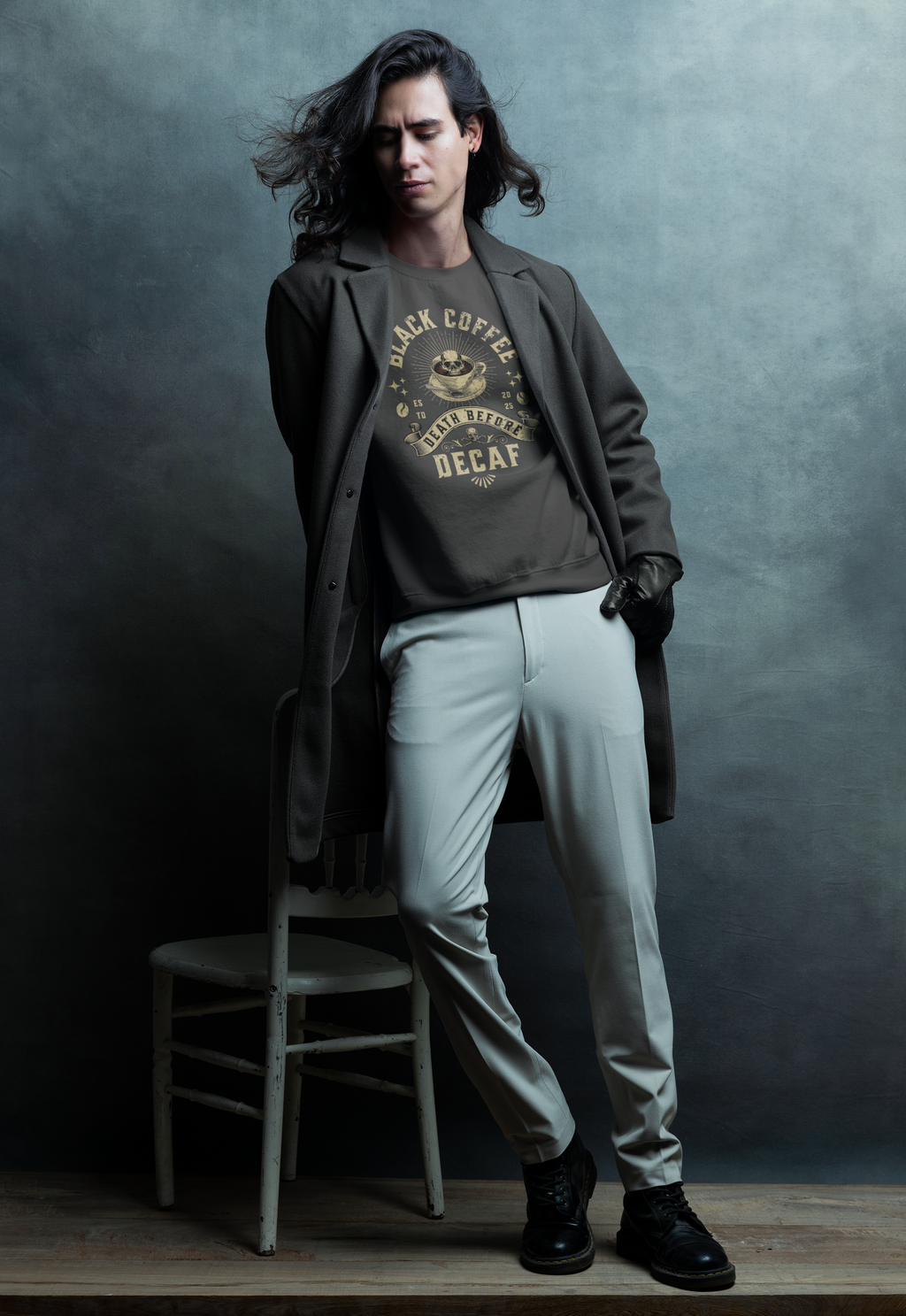 Decaf Black Coffee Crewneck Sweatshirt — Vintage Coffee Lover Pullover