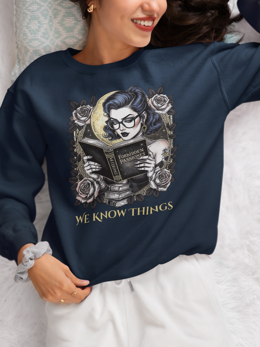 Gothic Reading Crewneck Sweatshirt - "We Know Things"