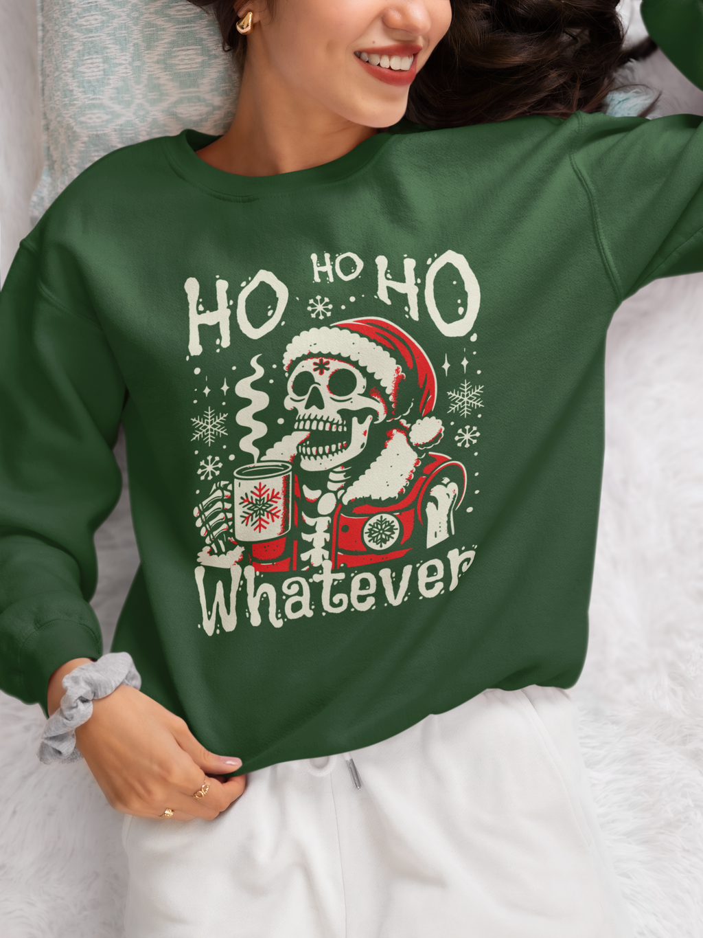Christmas Skeleton 'Ho Ho Ho Whatever' Crewneck Sweatshirt