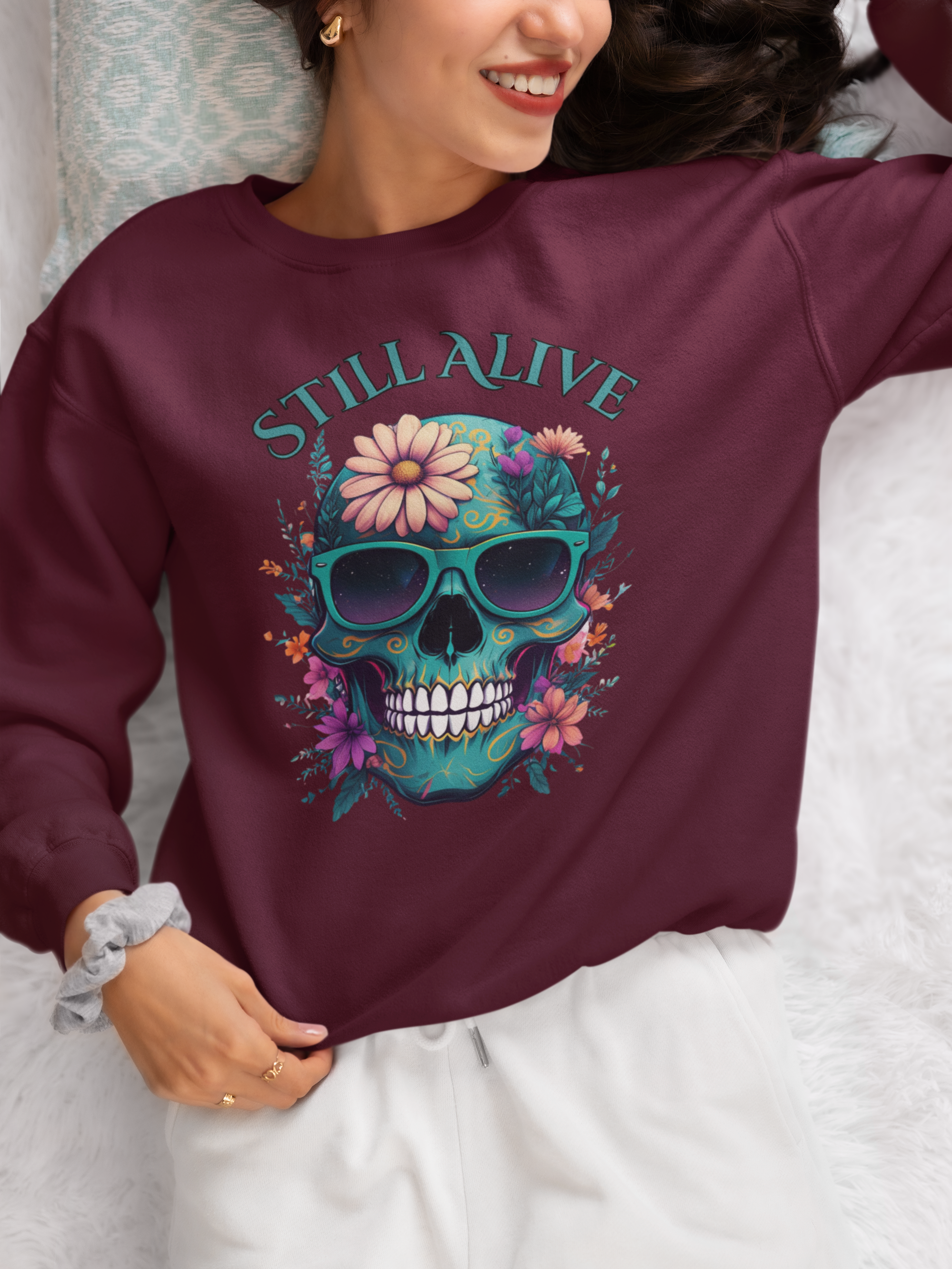 Still Alive Skull Floral Crewneck Sweatshirt