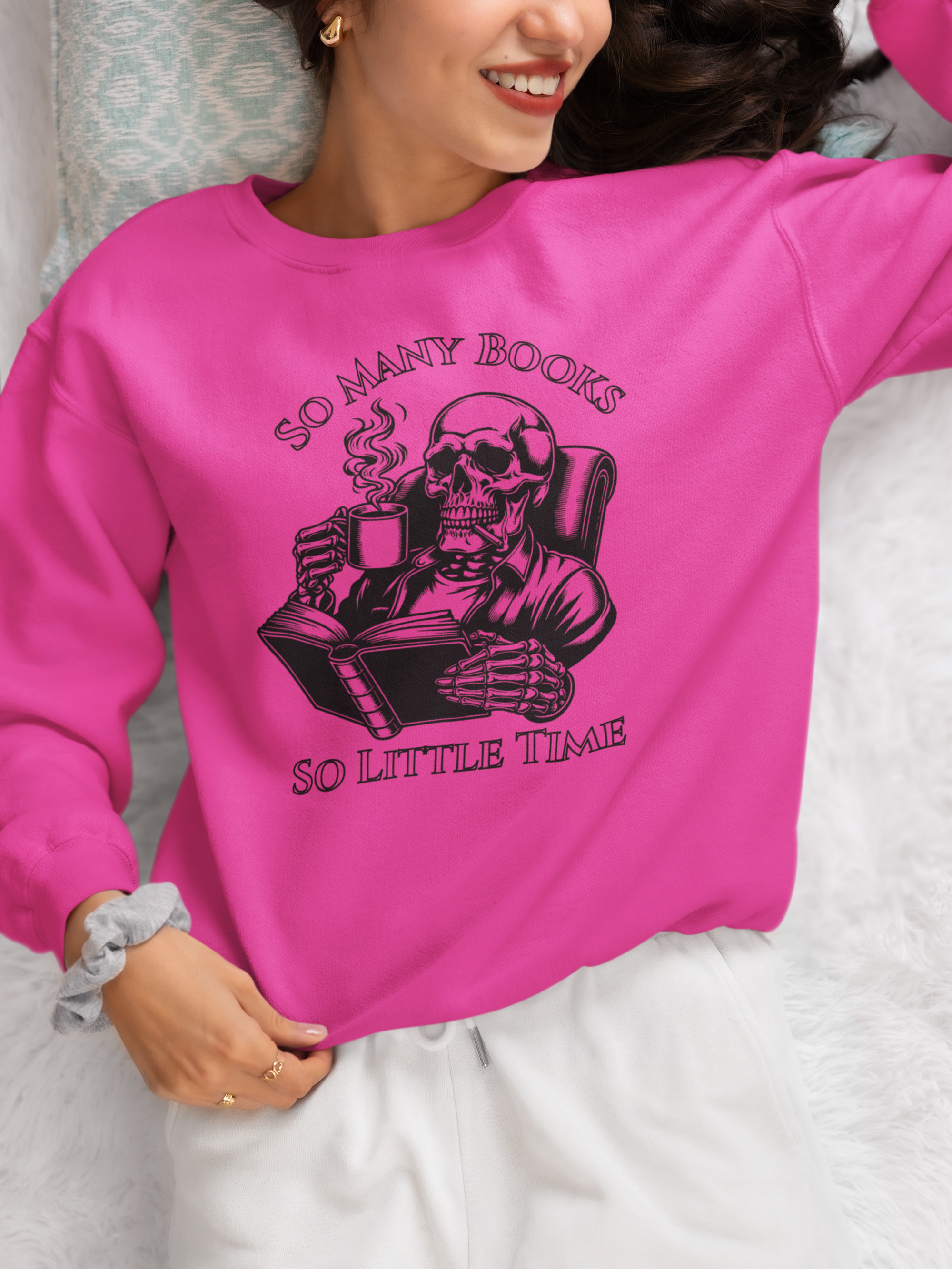 Reading Skull Crewneck Sweatshirt — "So Many Books, So Little Time"