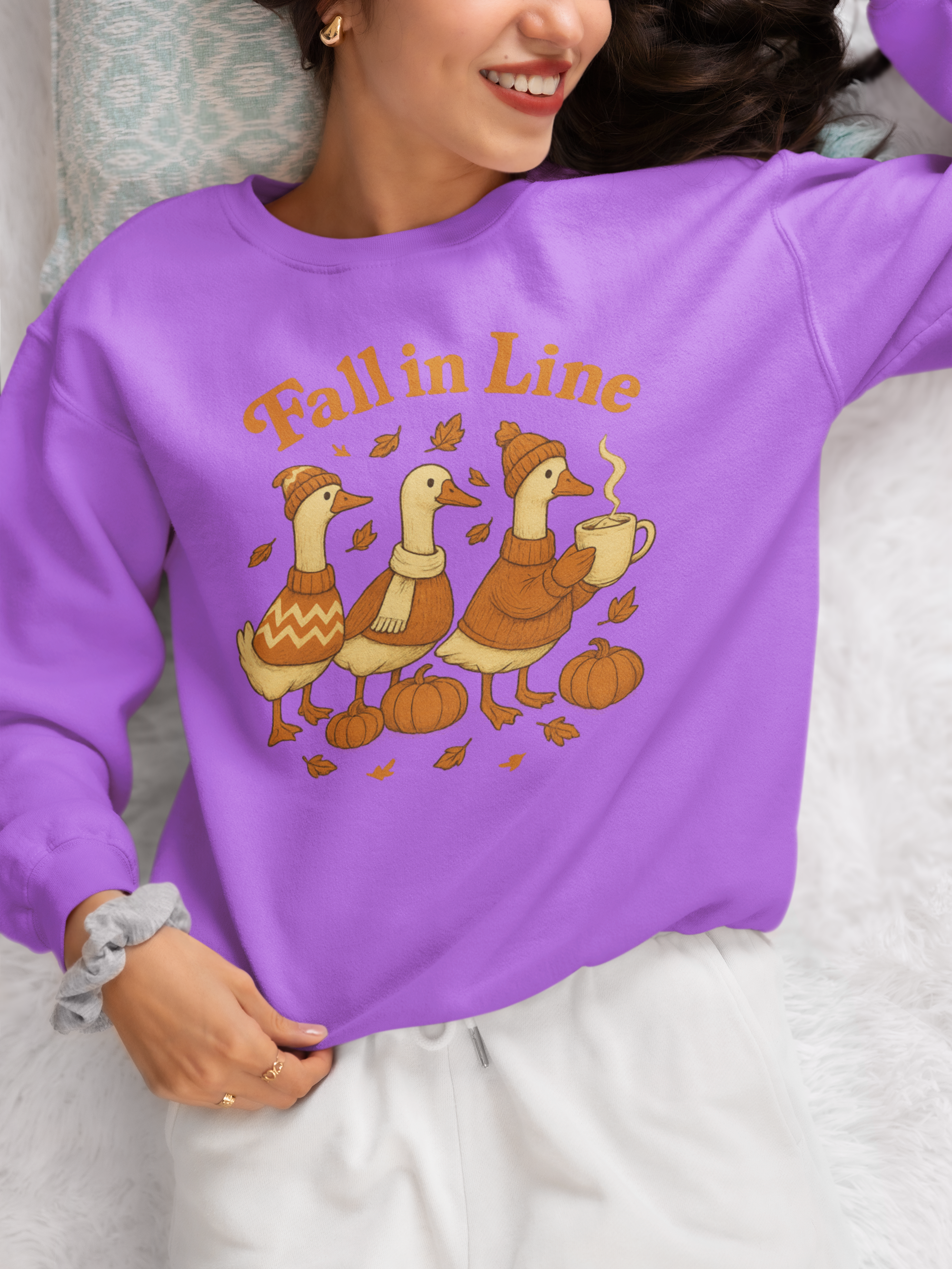 Autumn Vibes Crewneck Sweatshirt - 'Fall in Line' Goose Design
