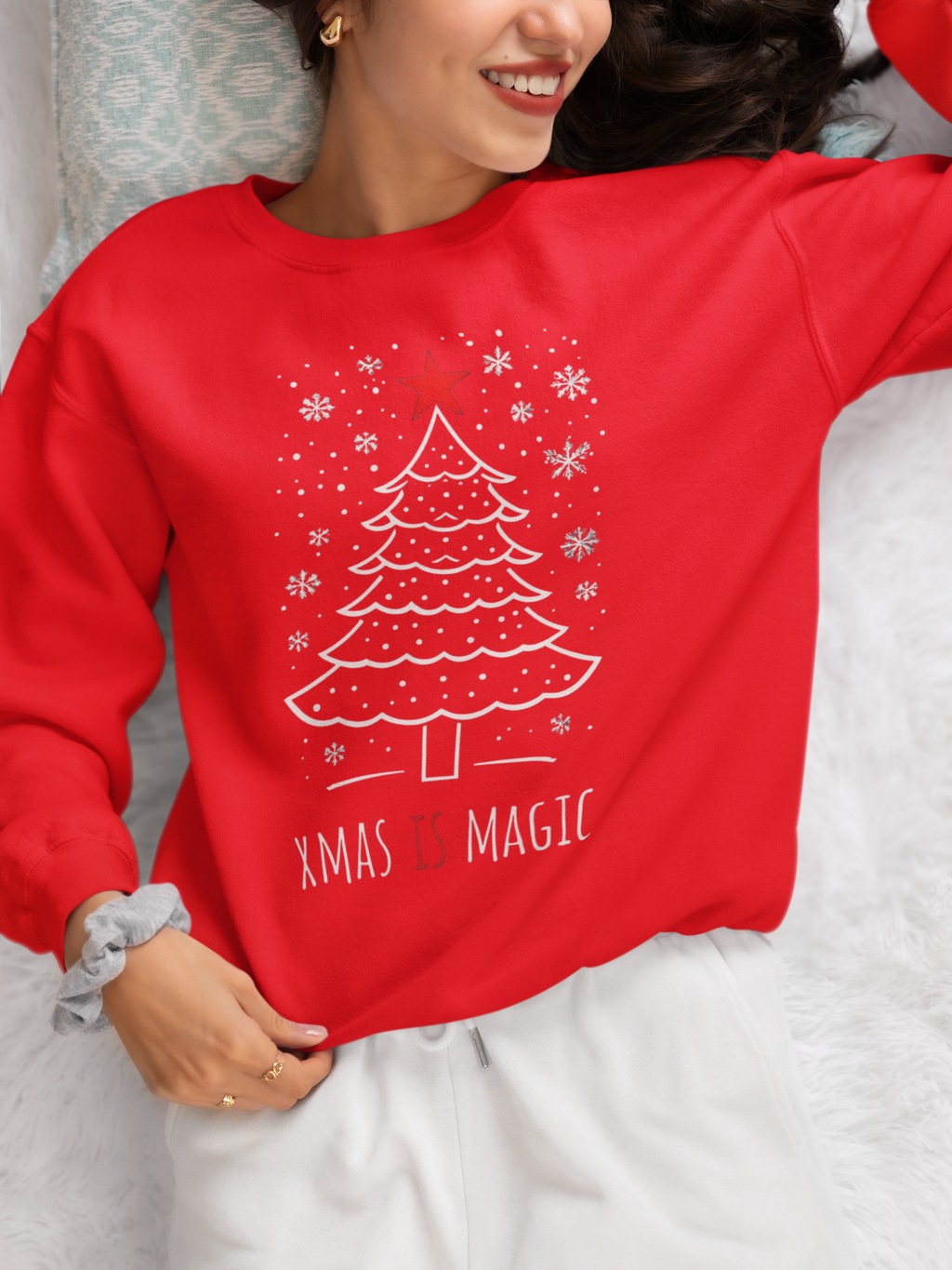 Christmas Tree Crewneck Sweatshirt — "Xmas Is Magic" Holiday Pullover