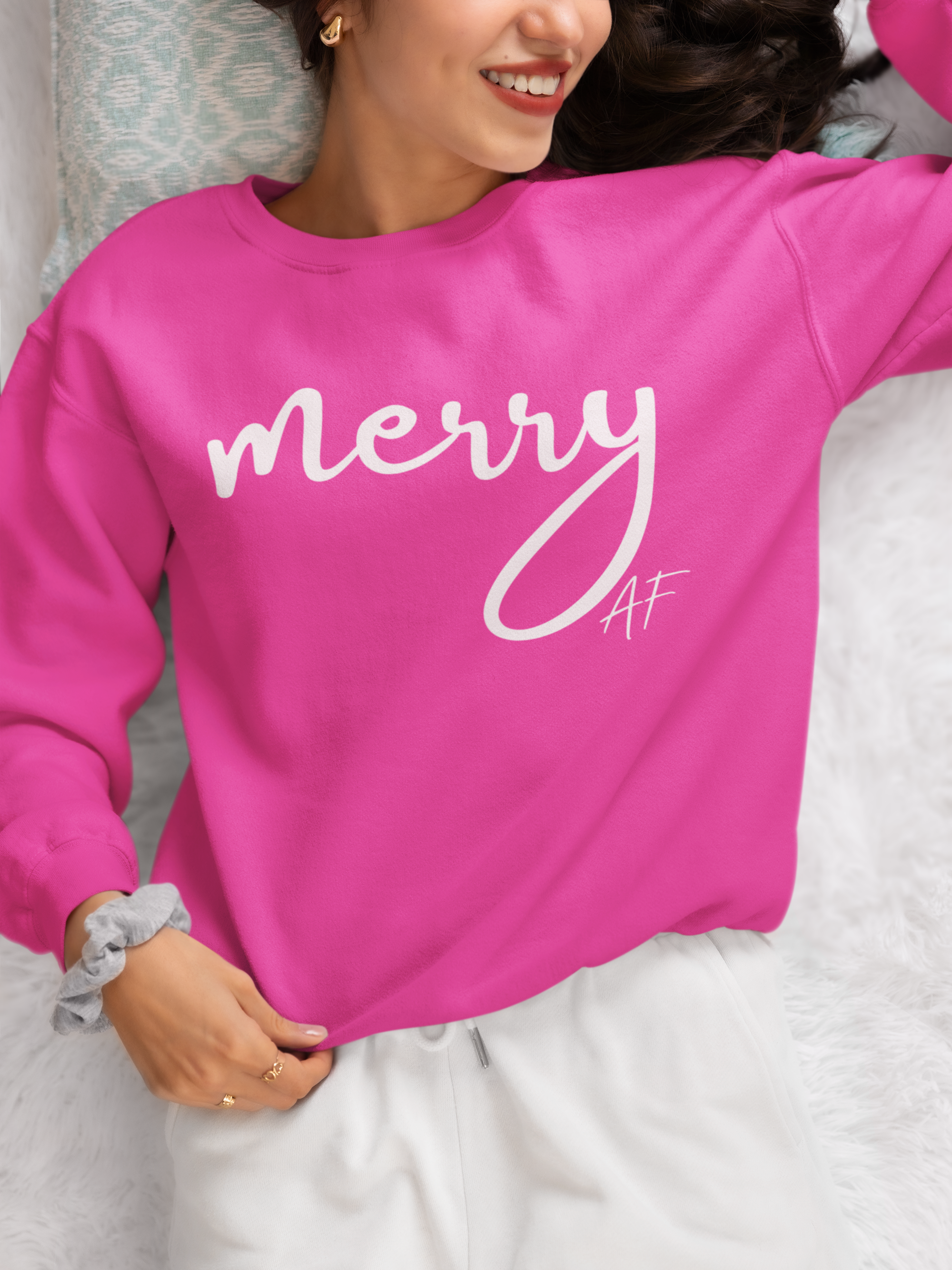 Merry AF Crewneck Sweatshirt – Funny Christmas Holiday Sweater